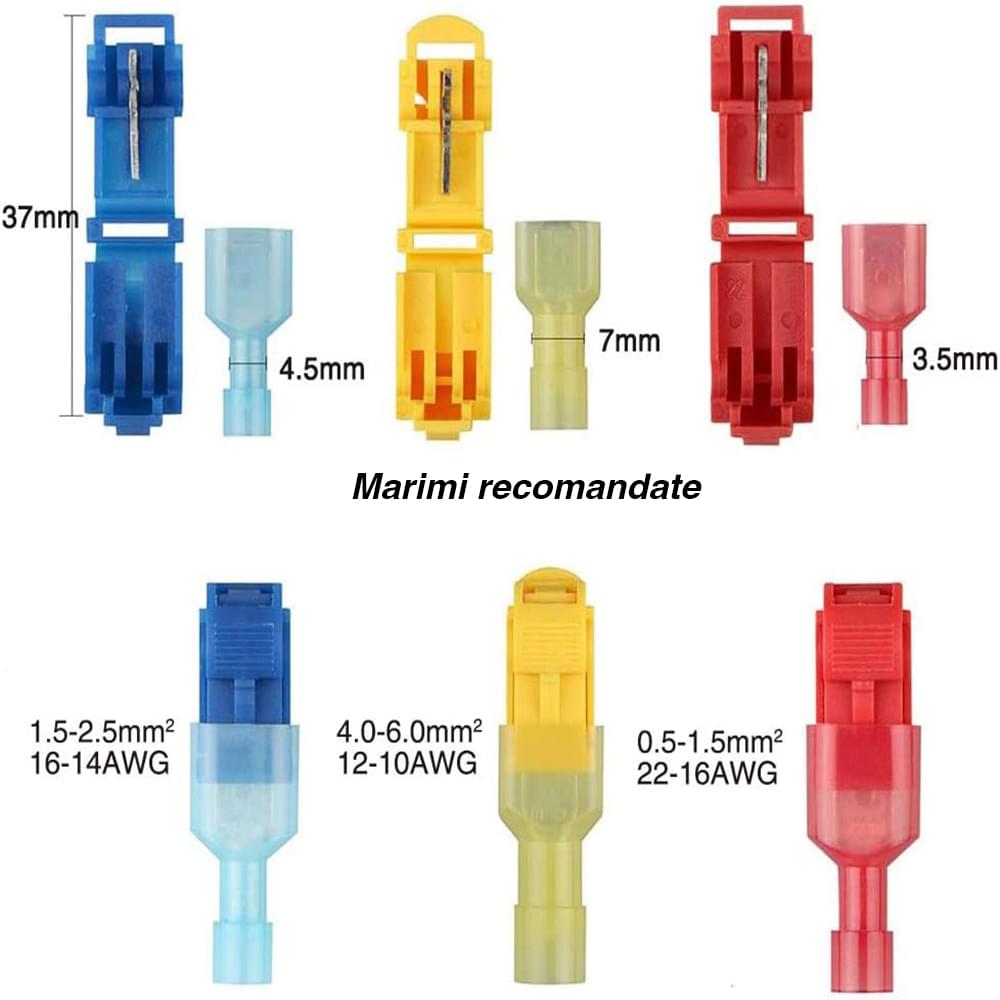 Set conectori tip t pe cablu 120 bucati,  conectare rapida fara taierea firelor originale, ideal pentru auto-moto, ambarcatiuni, proiecte diy - onuvio®
