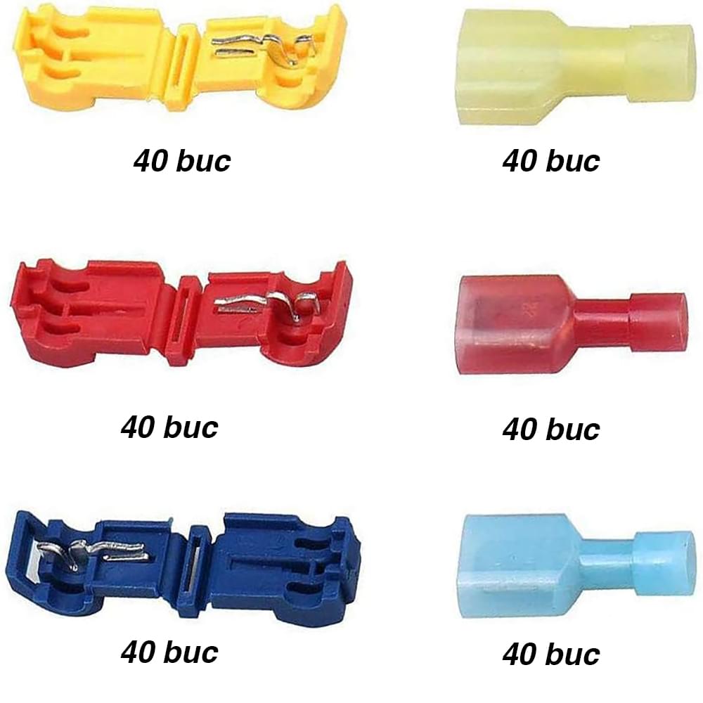 Set conectori tip t pe cablu 240 bucati,  conectare rapida fara taierea firelor originale, ideal pentru auto-moto, ambarcatiuni, proiecte diy - onuvio®