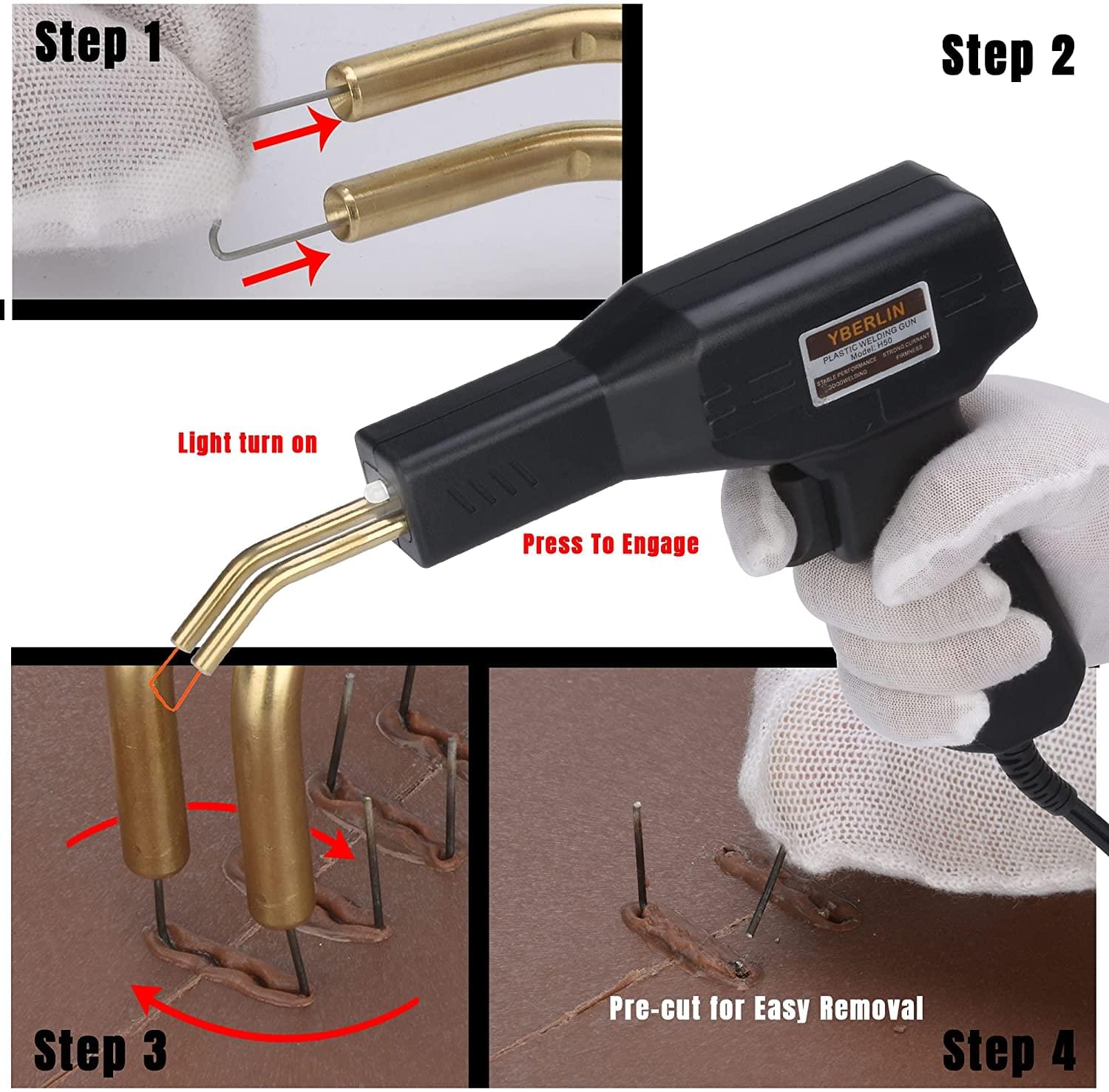 Set pistol 50w și capse pentru lipit plastic onuvio™, trusa pentru sudat plastic, kit pentru repararea fisurilor din plastic, 200 capse incluse, fara cutie transport - negru carbune