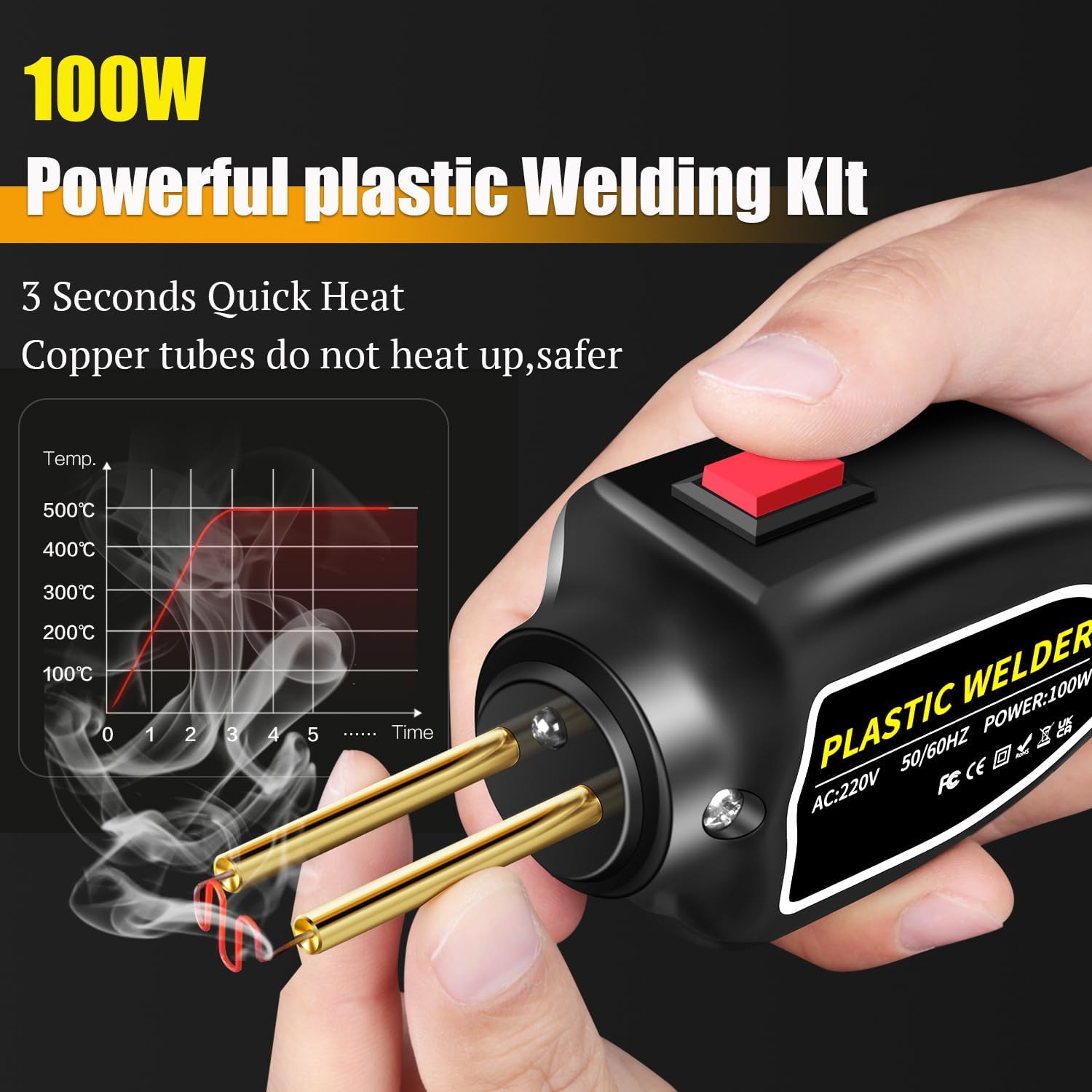 Set pistol 100w și capse pentru lipit plastic onuvio™, trusa pentru sudat plastic, kit pentru repararea fisurilor din plastic pentru bare auto, 200 capse si geanta transport inclusa