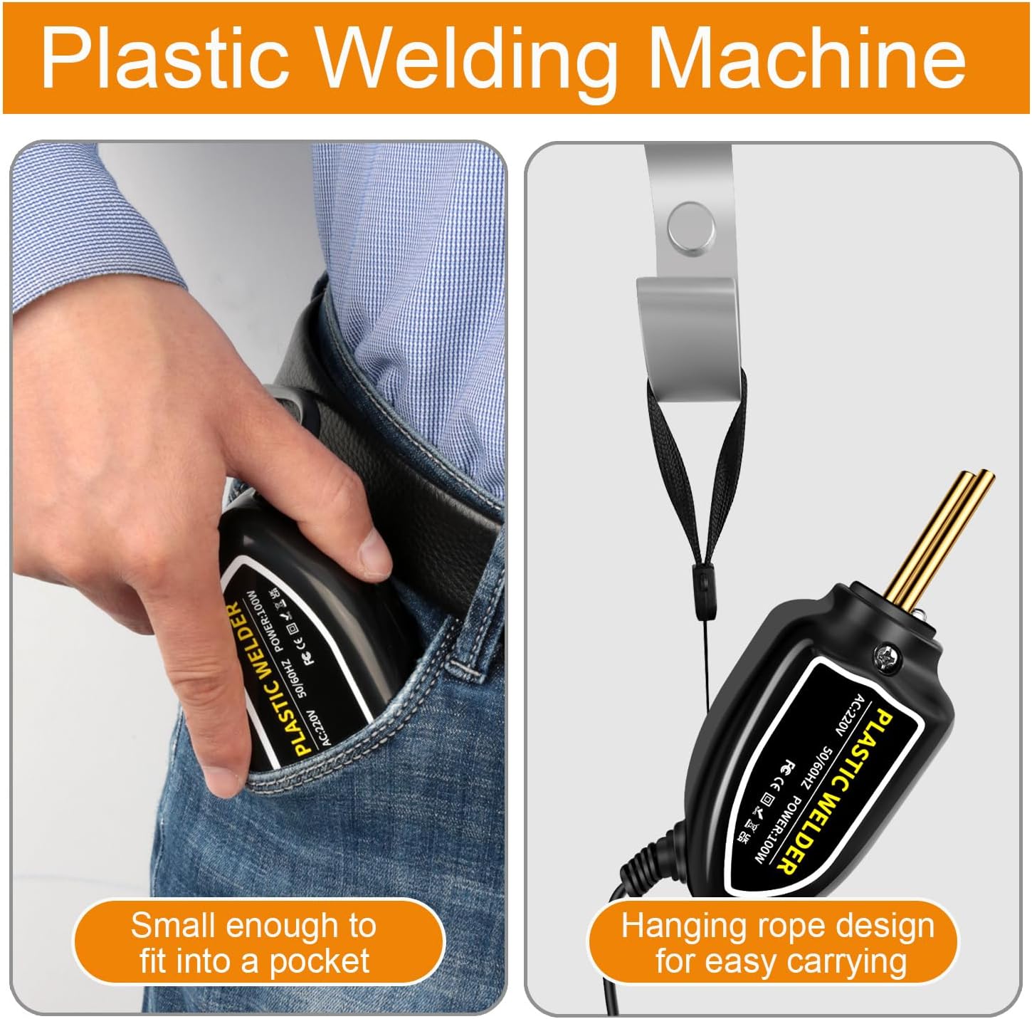 Set pistol 100w și capse pentru lipit plastic onuvio™, trusa pentru sudat plastic, kit pentru repararea fisurilor din plastic pentru bare auto, 200 capse si geanta transport inclusa