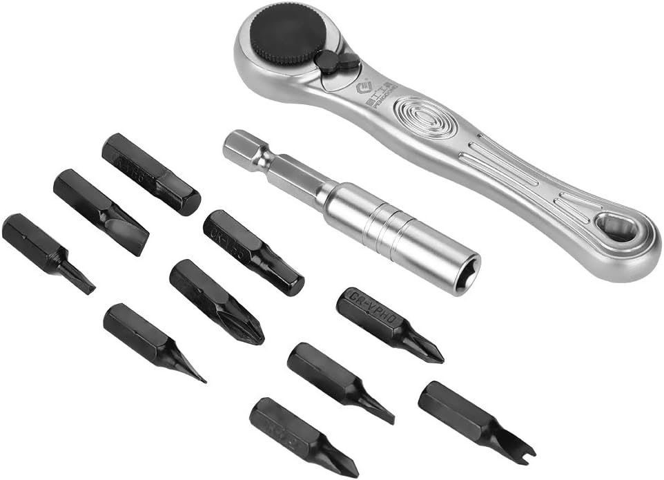 Trusa de scule onuvio® auto moto velo,portabila - cheie cu clichet reversibila si magnetica, 10 biti din chrome vanadium, prelungitor 60mm, husa centura - compacta si ideala pentru spatii inguste