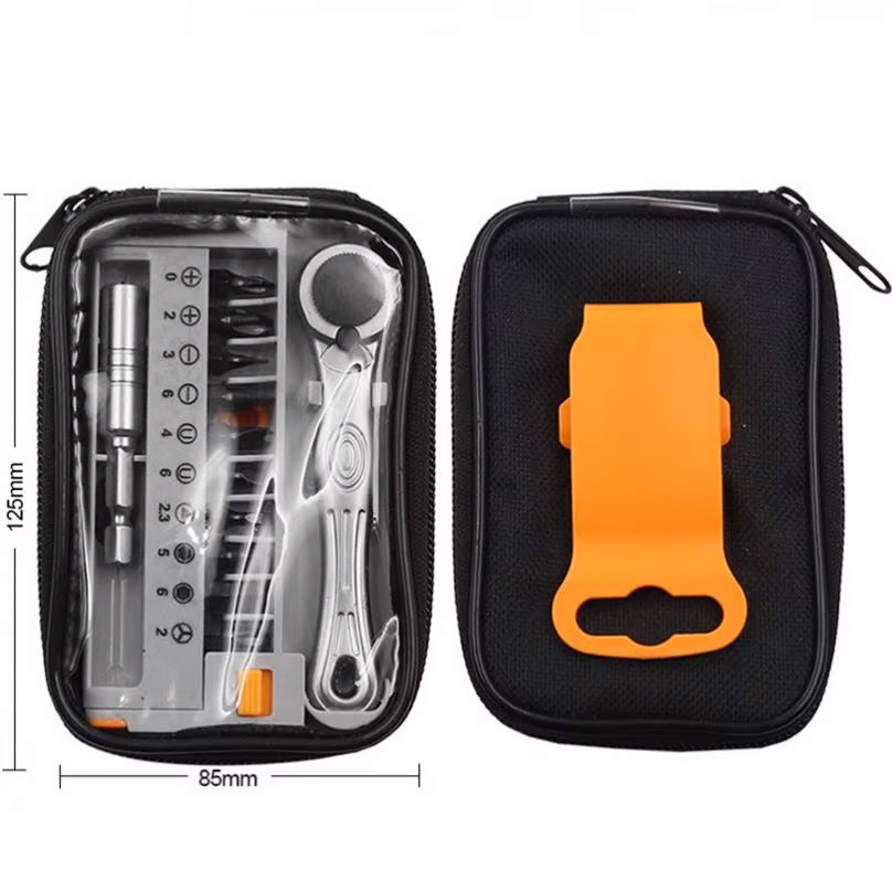 Trusa de scule onuvio® auto moto velo,portabila - cheie cu clichet reversibila si magnetica, 10 biti din chrome vanadium, prelungitor 60mm, husa centura - compacta si ideala pentru spatii inguste