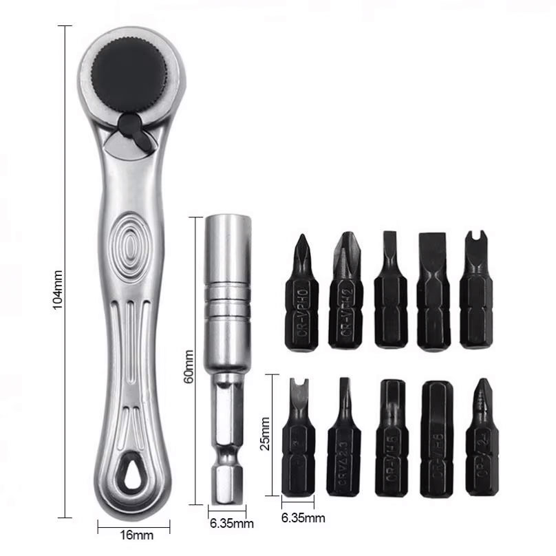 Trusa de scule onuvio® auto moto velo,portabila - cheie cu clichet reversibila si magnetica, 10 biti din chrome vanadium, prelungitor 60mm, husa centura - compacta si ideala pentru spatii inguste