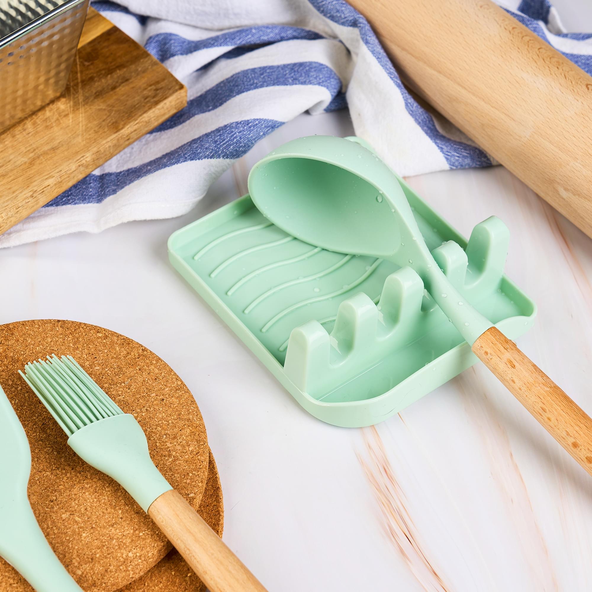 Suport ustensile bucatarie din plastic lucios - organizator modern si ergonomic pentru blat, ideal pentru mentinerea curateniei si accesibilitatii