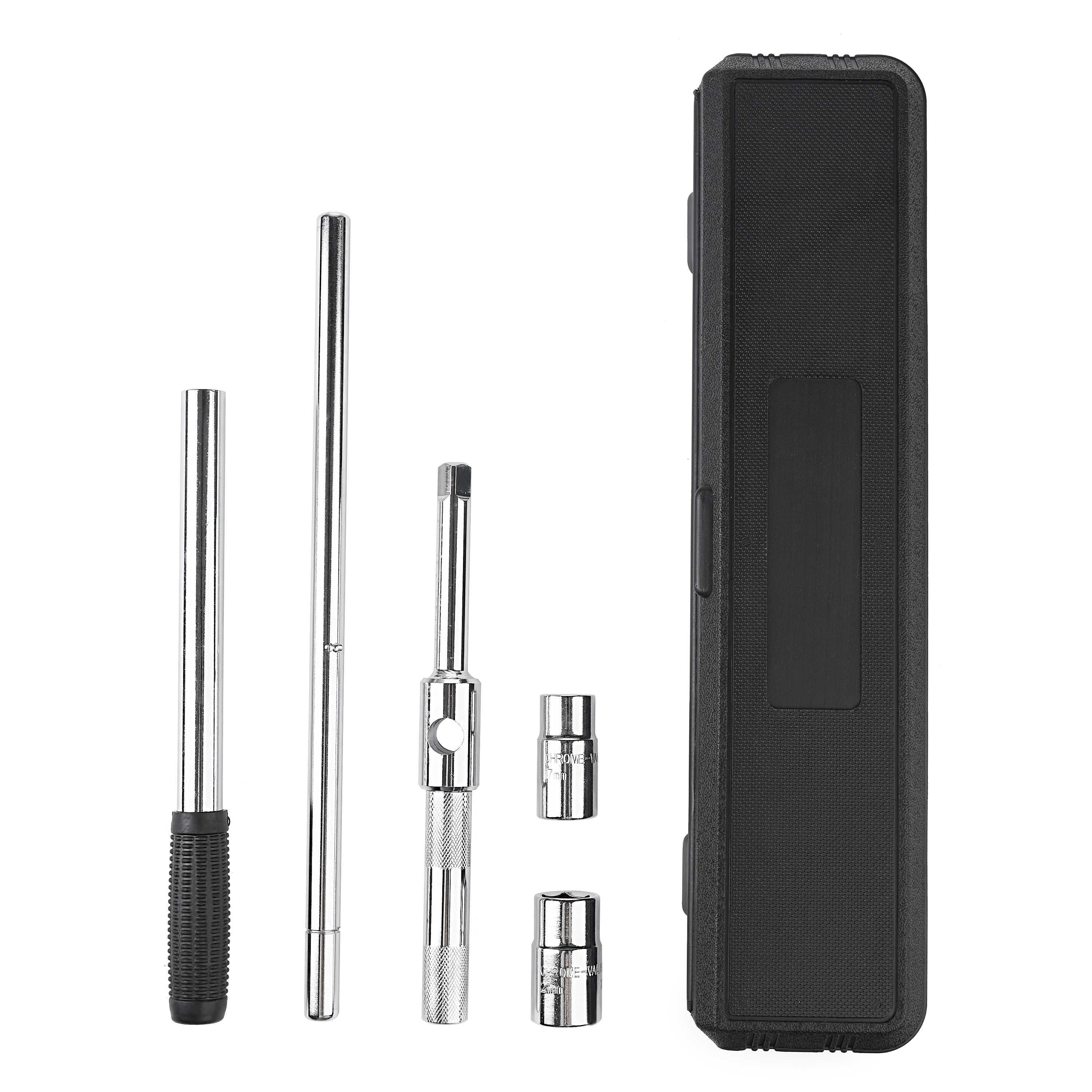 Coarba / cheie de roti universala onuvio cu set de tubulare si cutie transport pentru piulite de anvelope cu dimensiuni de 17/19 mm si 21/23 mm, parghie lunga, rezistenta si retractabila, ideala pentru inlocuirea anvelopelor la auto, furgonete