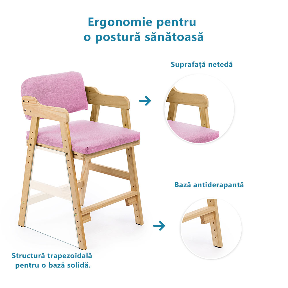 Scaun inalt din lemn onuvio®, reglabil pentru copii de la prescolari la adolescenti, cu trepte, scaun de masa pentru copii sau de studiu cu husa detasabila,
