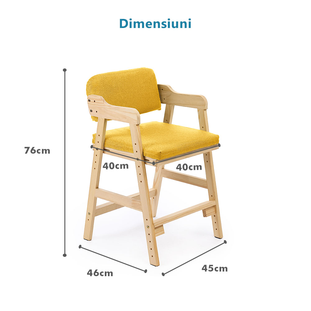 Scaun inalt din lemn onuvio®, reglabil pentru copii de la prescolari la adolescenti, cu trepte, scaun de masa pentru copii sau de studiu cu husa detasabila,