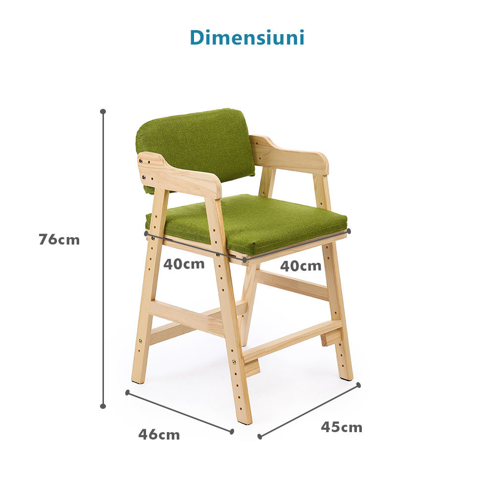 Scaun inalt din lemn onuvio®, reglabil pentru copii de la prescolari la adolescenti, cu trepte, scaun de masa pentru copii sau de studiu cu husa detasabila,