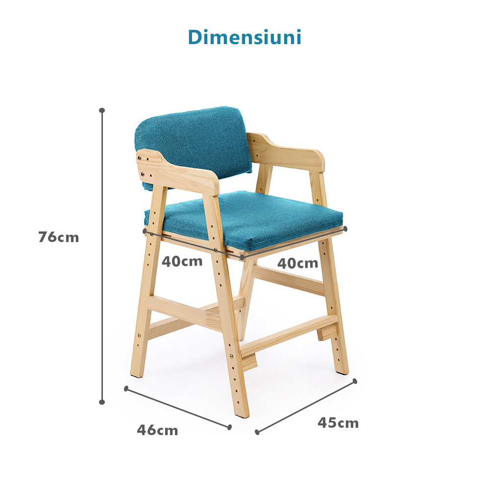 Scaun inalt din lemn onuvio®, reglabil pentru copii de la prescolari la adolescenti, cu trepte, scaun de masa pentru copii sau de studiu cu husa detasabila,