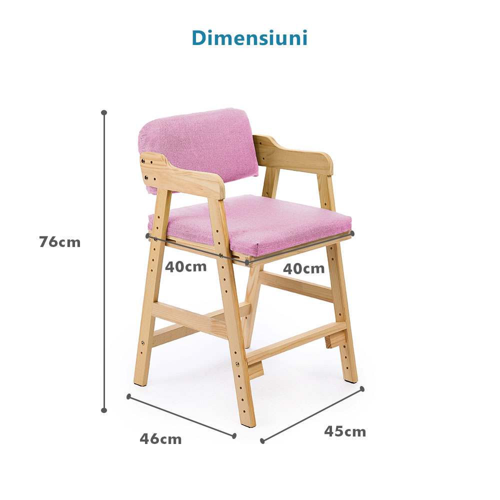 Scaun inalt din lemn onuvio®, reglabil pentru copii de la prescolari la adolescenti, cu trepte, scaun de masa pentru copii sau de studiu cu husa detasabila,