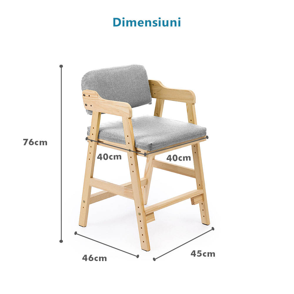 Scaun inalt din lemn onuvio®, reglabil pentru copii de la prescolari la adolescenti, cu trepte, scaun de masa pentru copii sau de studiu cu husa detasabila,