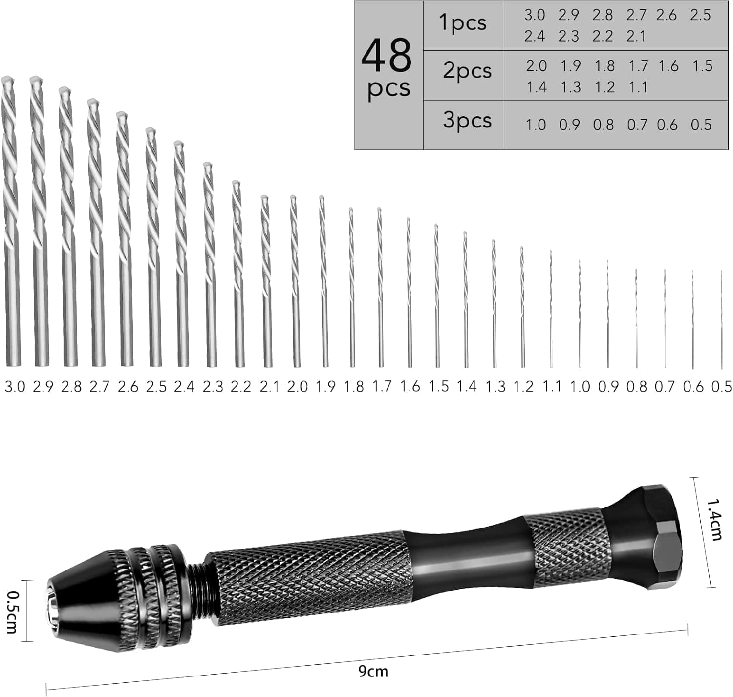 Burghiu manual de precizie onuvio®, 49 de piese, spirale diverse marimi, pentru bijuterii, operatii de finete, tehnice, electrice, hobby si diy