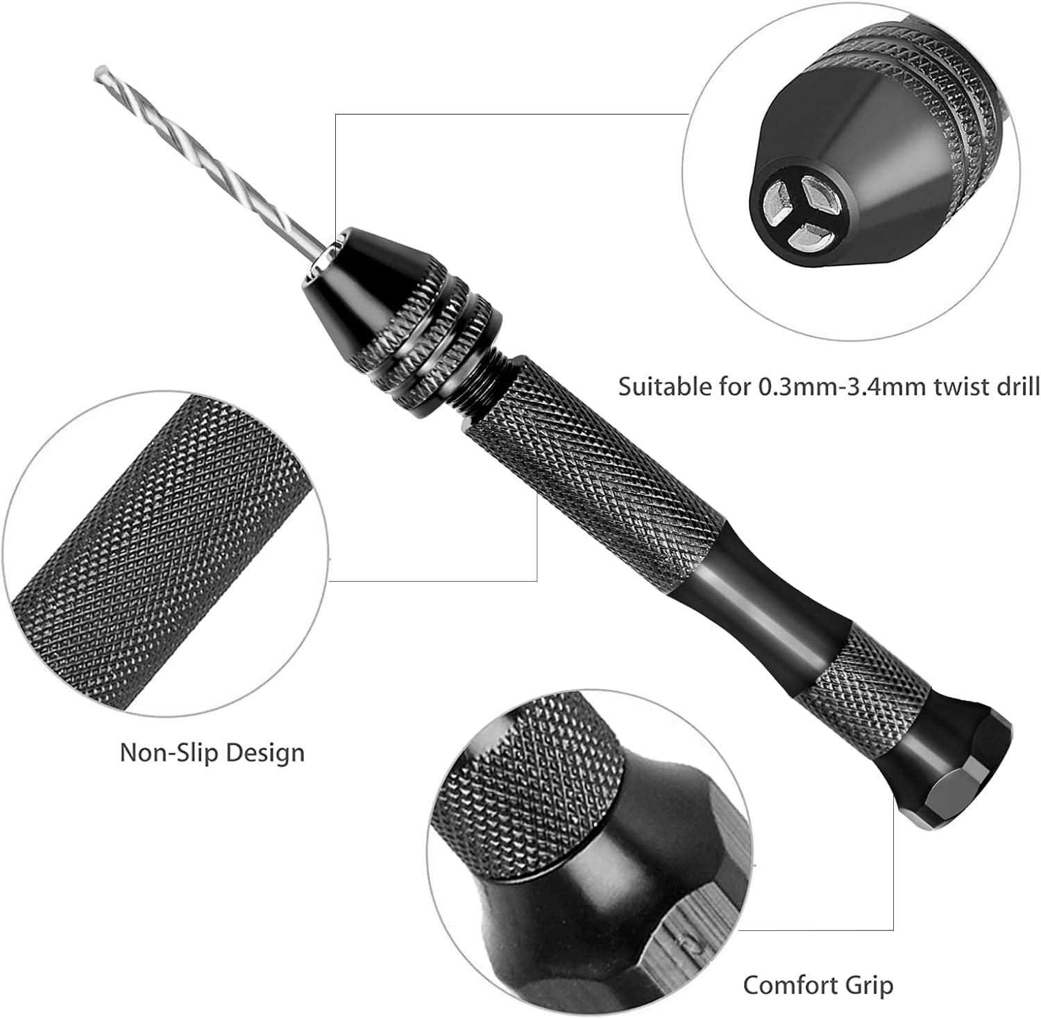 Burghiu manual de precizie onuvio®, 49 de piese, spirale diverse marimi, pentru bijuterii, operatii de finete, tehnice, electrice, hobby si diy