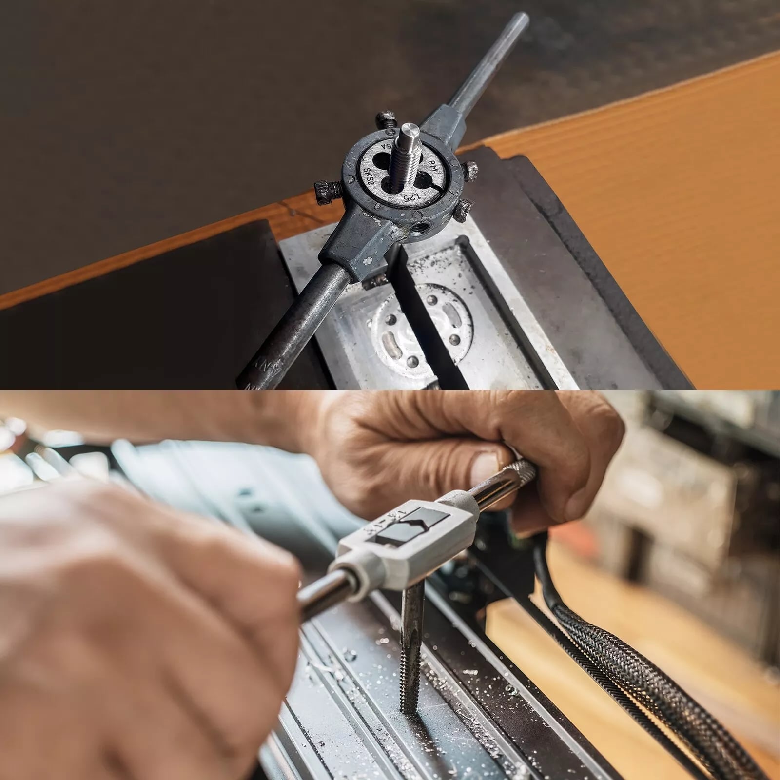 Set 40 de piese tarozi și filiere din oțel aliaj onuvio®, pentru tăierea și formarea filetelor, inclusiv Șubler pentru verificarea filetelor metric - ideal pentru mecanica și proiecte diy