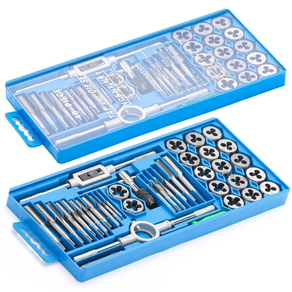 Set 40 de piese tarozi și filiere din oțel aliaj onuvio®, pentru tăierea și formarea filetelor, inclusiv Șubler pentru verificarea filetelor metric - ideal pentru mecanica și proiecte diy