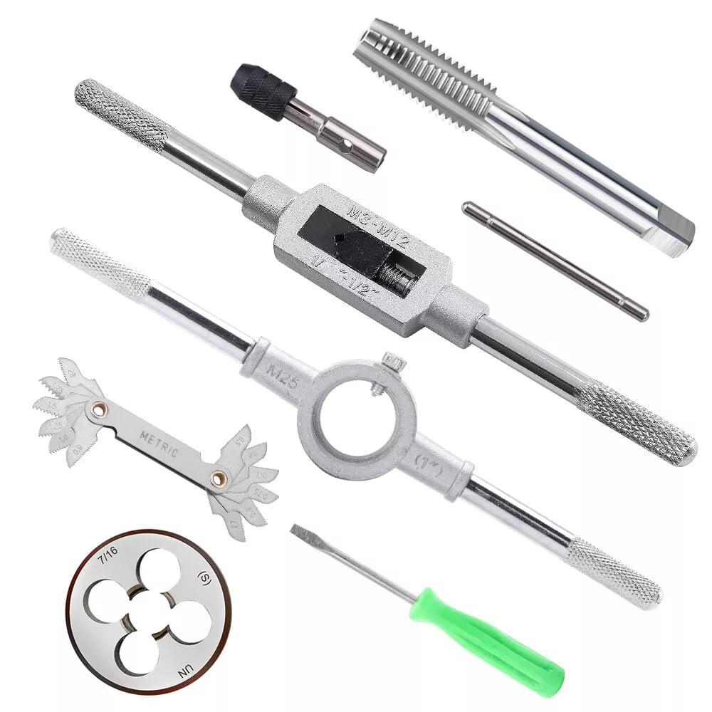 Set 40 de piese tarozi și filiere din oțel aliaj onuvio®, pentru tăierea și formarea filetelor, inclusiv Șubler pentru verificarea filetelor metric - ideal pentru mecanica și proiecte diy