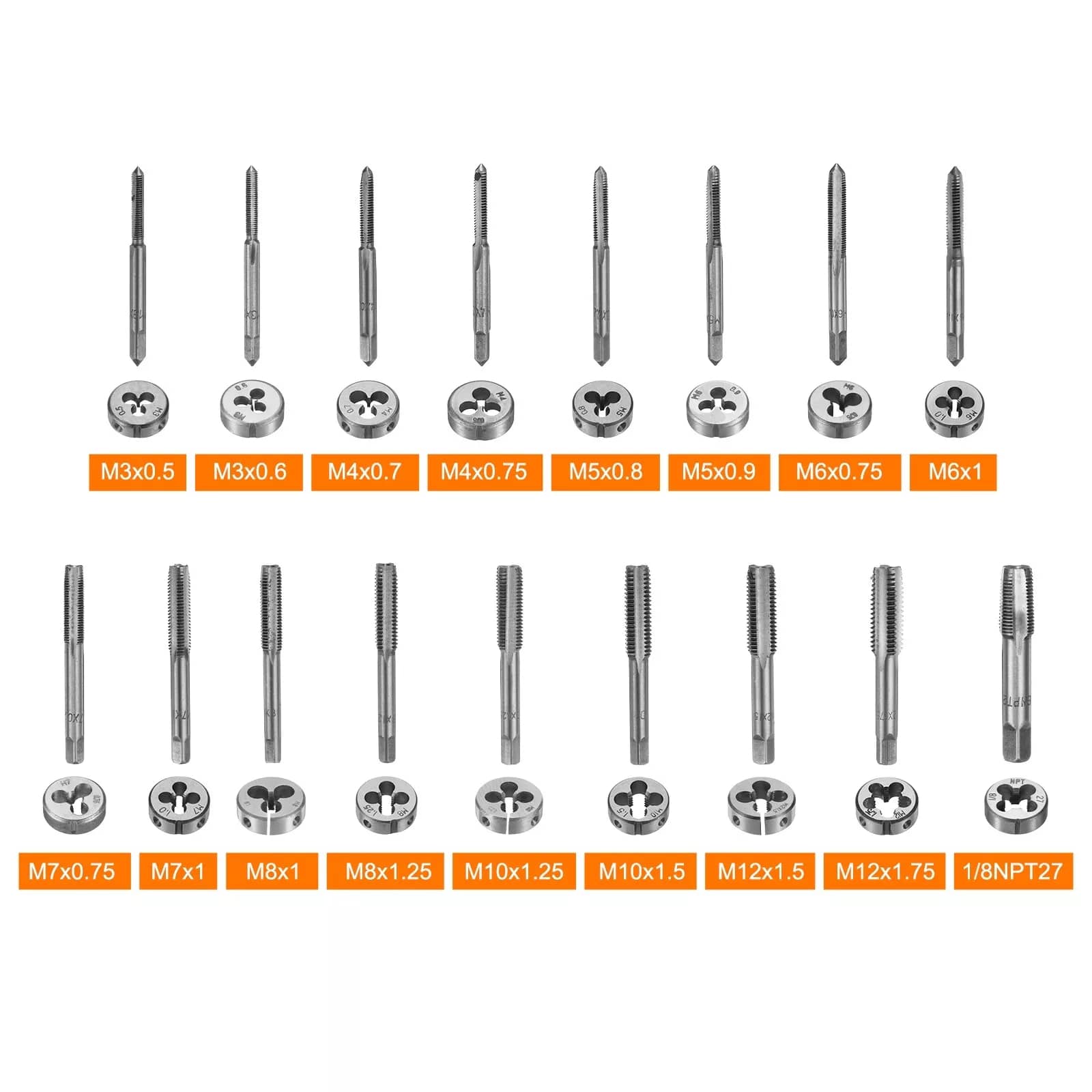 Set 40 de piese tarozi și filiere din oțel aliaj onuvio®, pentru tăierea și formarea filetelor, inclusiv Șubler pentru verificarea filetelor metric - ideal pentru mecanica și proiecte diy