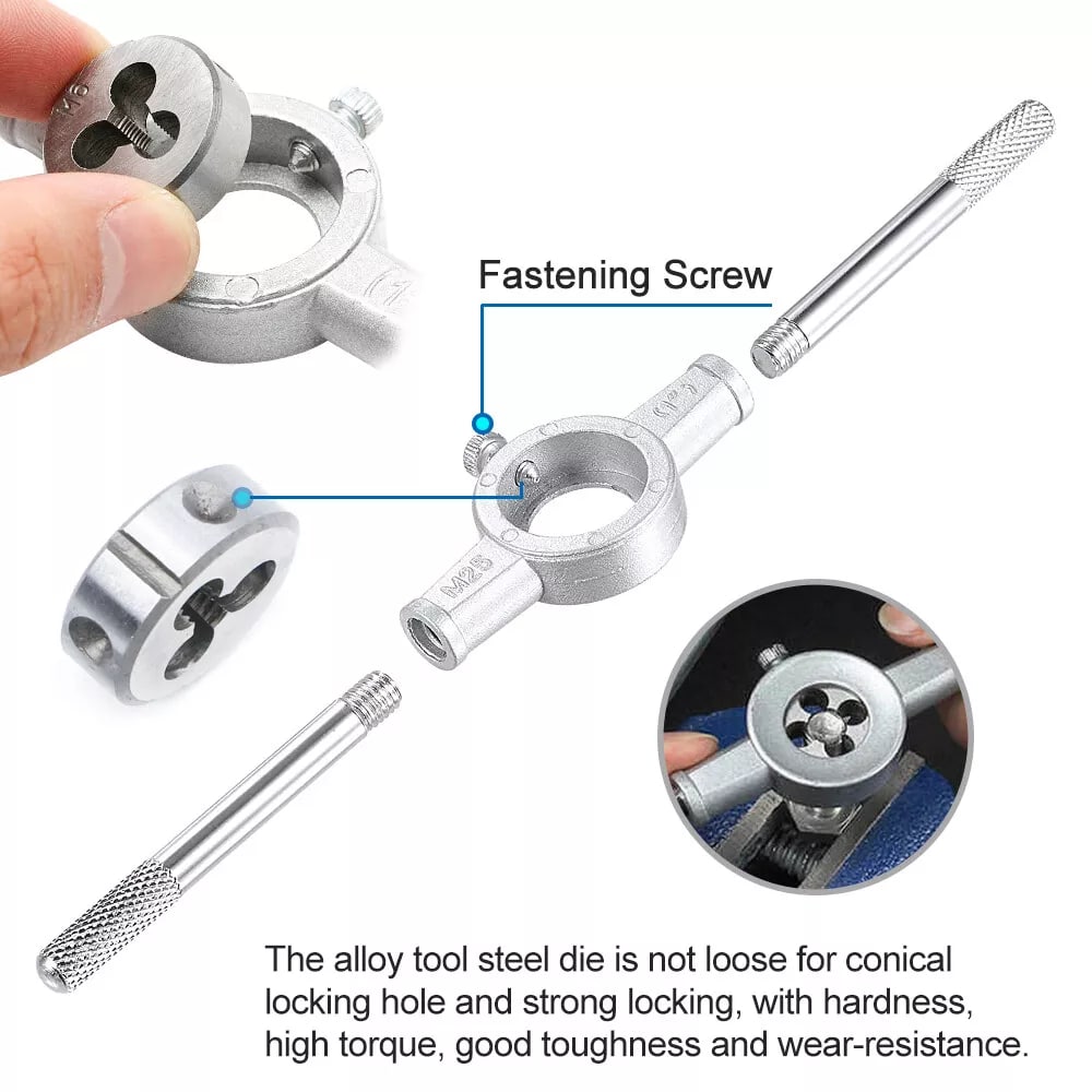 Set 40 de piese tarozi și filiere din oțel aliaj onuvio®, pentru tăierea și formarea filetelor, inclusiv Șubler pentru verificarea filetelor metric - ideal pentru mecanica și proiecte diy