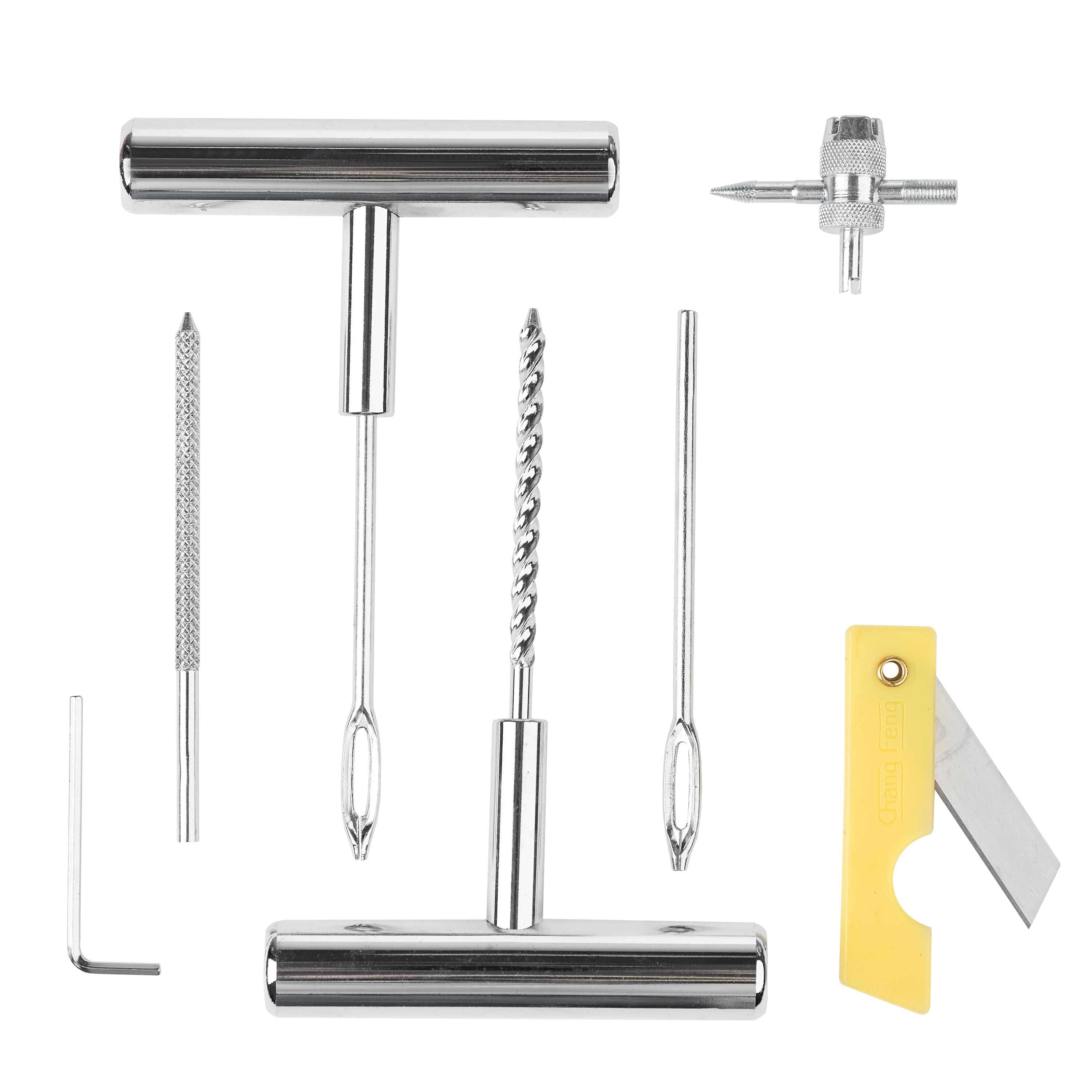 Kit vulcanizare pentru reparatie pana anvelope, onuvio®, 28 piese, snur cauciuc reparare pana anvelope tubeless, maner metalic si cutie depozitare si tansport, portabil