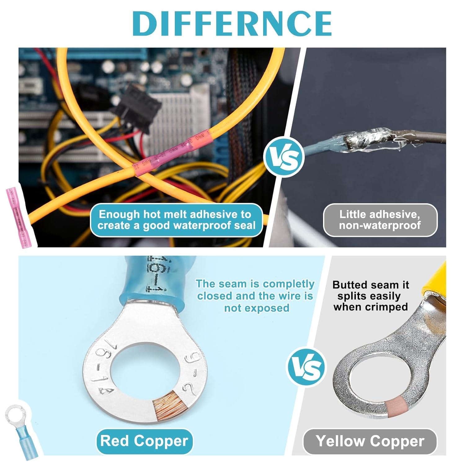 Set 280 conectori termocontractibili 3:1 cu adeziv – izolati, rezistenti la apa, cupru pur litat – awg 22-16, awg 16-14, awg 12-10, pentru auto, marine, electrice