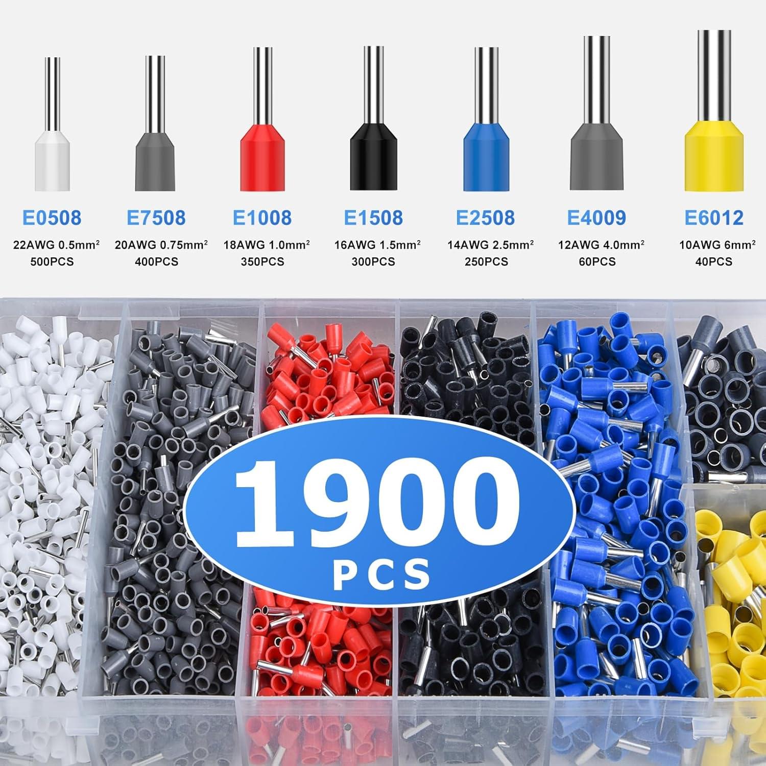 Trusa sertizare cabluri electrice onuvio™, ferule, cleste dezizolare automata,cleste sertizat cu 6 bacuri auto-reglabil cu revenire automata 0.25-6 mm si 1900 piese pini terminali