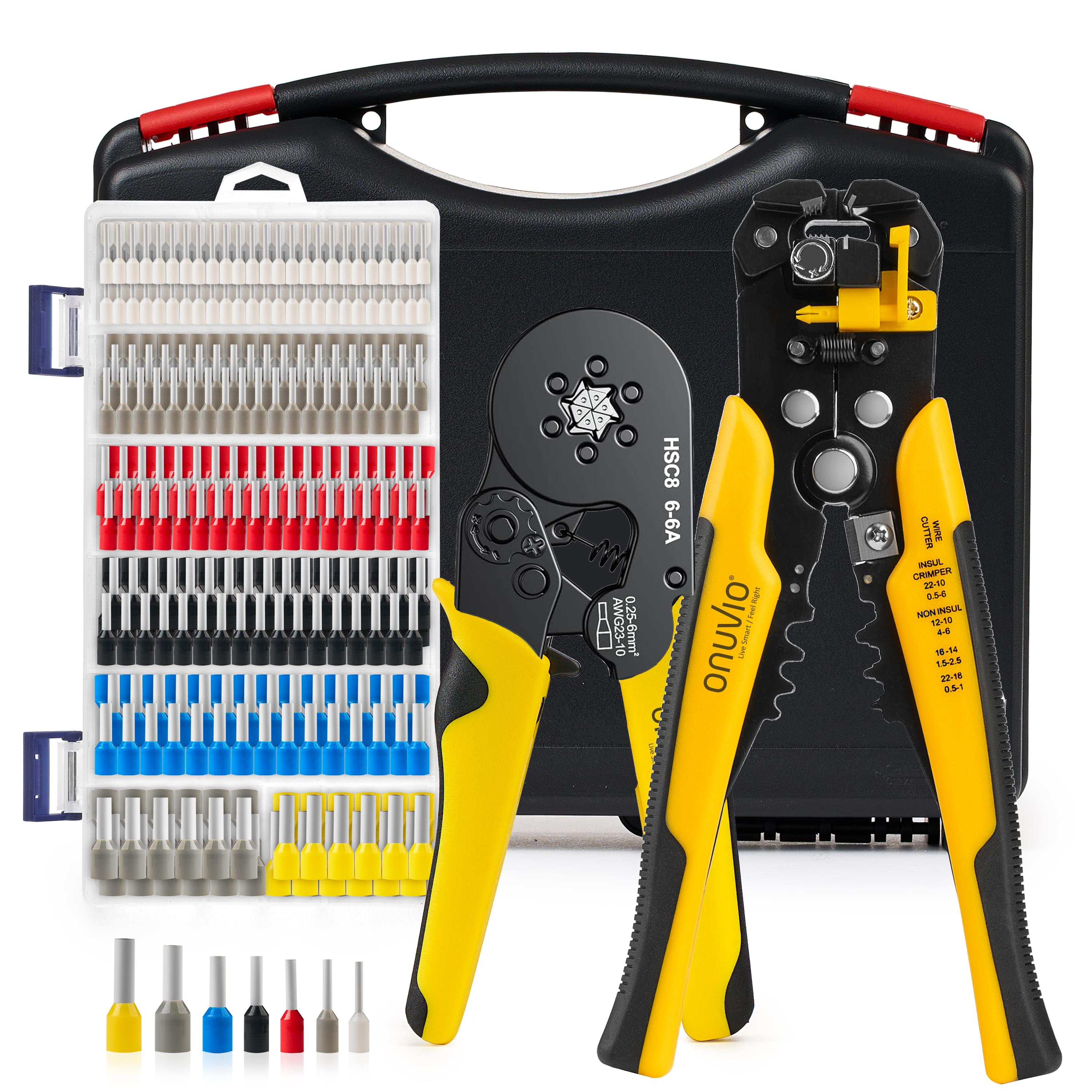 Trusa sertizare cabluri electrice onuvio™, ferule, cleste dezizolare automata,cleste sertizat cu 6 bacuri auto-reglabil cu revenire automata 0.25-6 mm si 1900 piese pini terminali