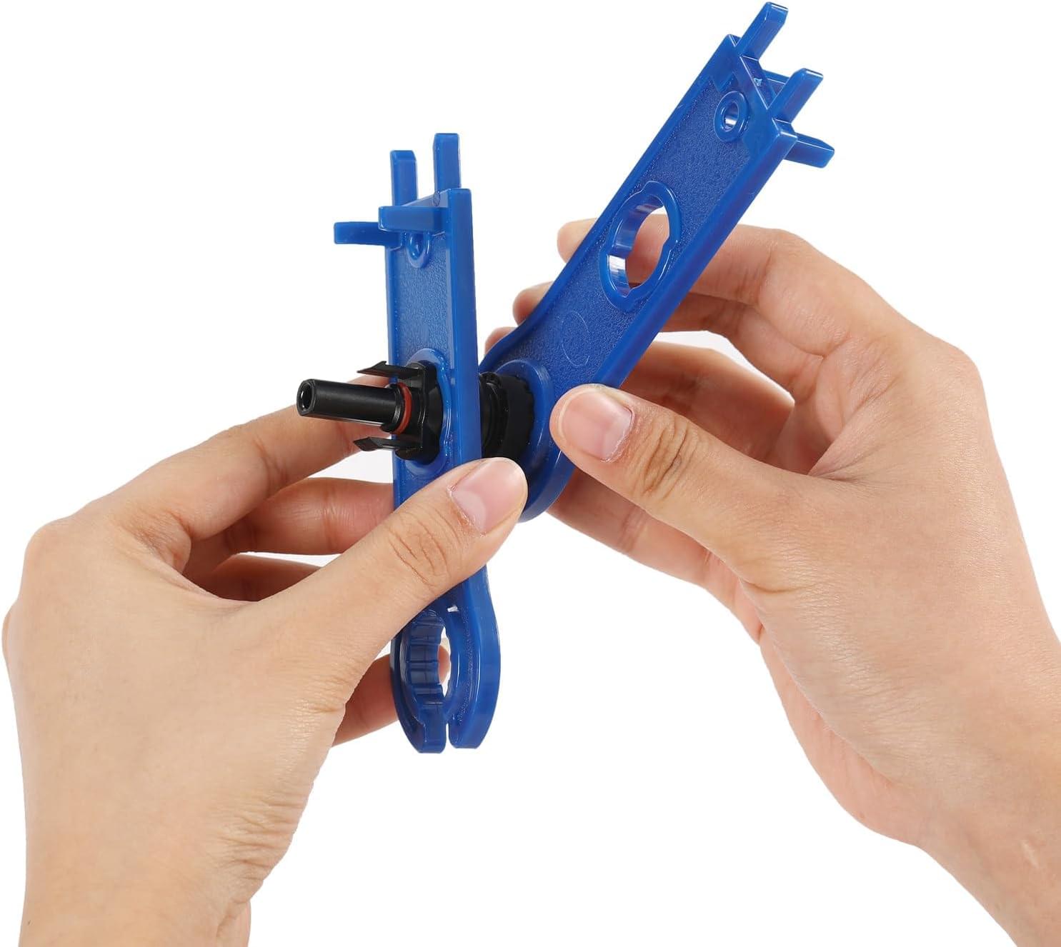 Set sertizare onuvio® pentru cabluri panouri solare 2,5mm, 4mm, 6 mm, cleste sertizare, 10 conectori mc4 mama-tata, 2 chei etansare si geanta depozitare 