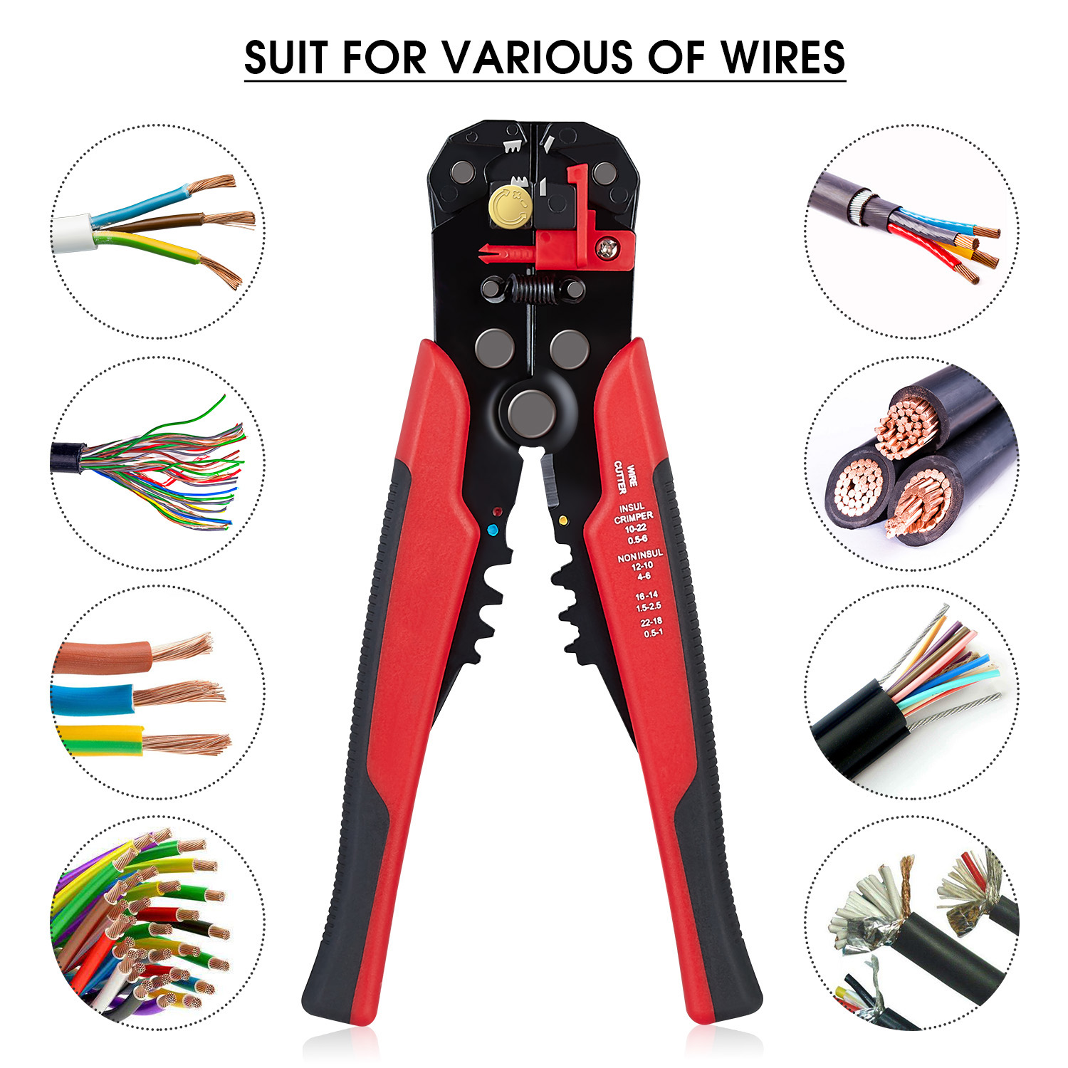 Set pentru decablat si sertizat, cleste dezizolare si 280 conectori terminali mama-tata, 0.2-6.0mm2 pt decablare, 0.5-6.0mm2 pt sertizare, onuvio®
