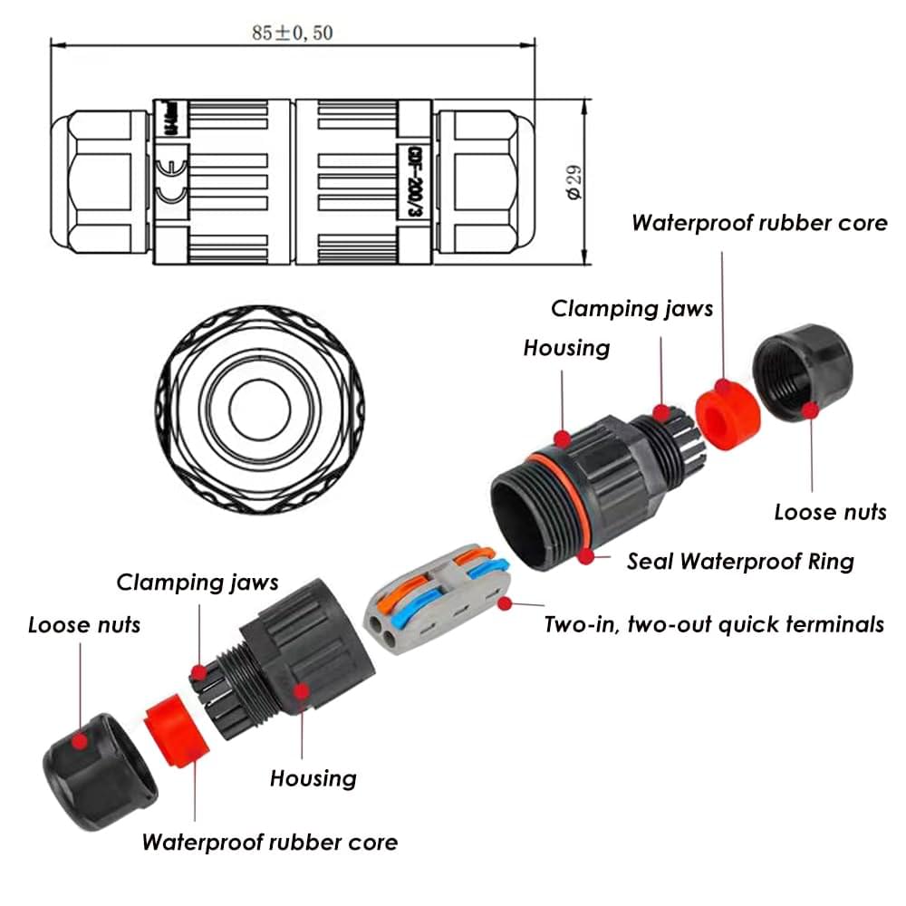 Set 2 conectori electrici tubulari ermetici pentru exterior – protecție umiditate  ip68, conexiune rapidă cu levier, 2 poli, cablu 4-10mm, onuvio®