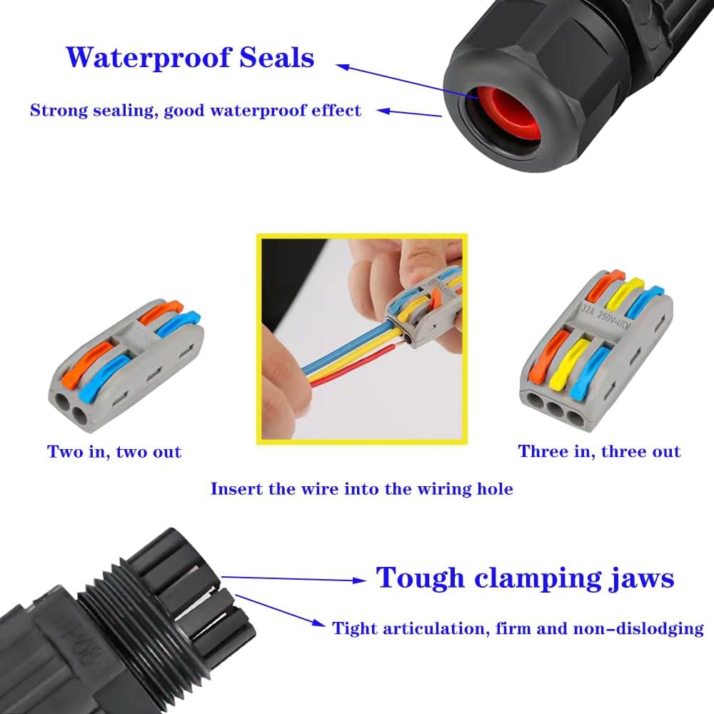Set 2 conectori electrici tubulari ermetici pentru exterior – protecție umiditate  ip68, conexiune rapidă cu levier, 2 poli, cablu 4-10mm, onuvio®
