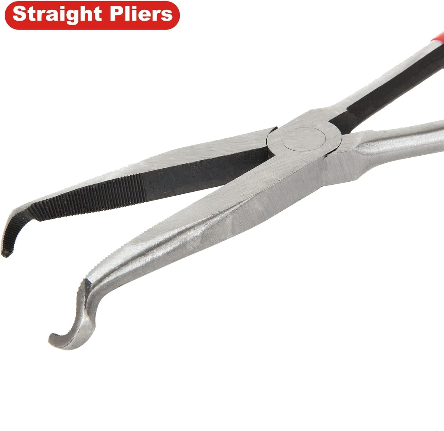 Set 4 clești profesionali lungi 28 cm – clește drept, clește vârf 90°, clește vârf 45°, clește tip o pentru furtun – trusă de scule auto, reparații, bricolaj si husatransport, onuvio®