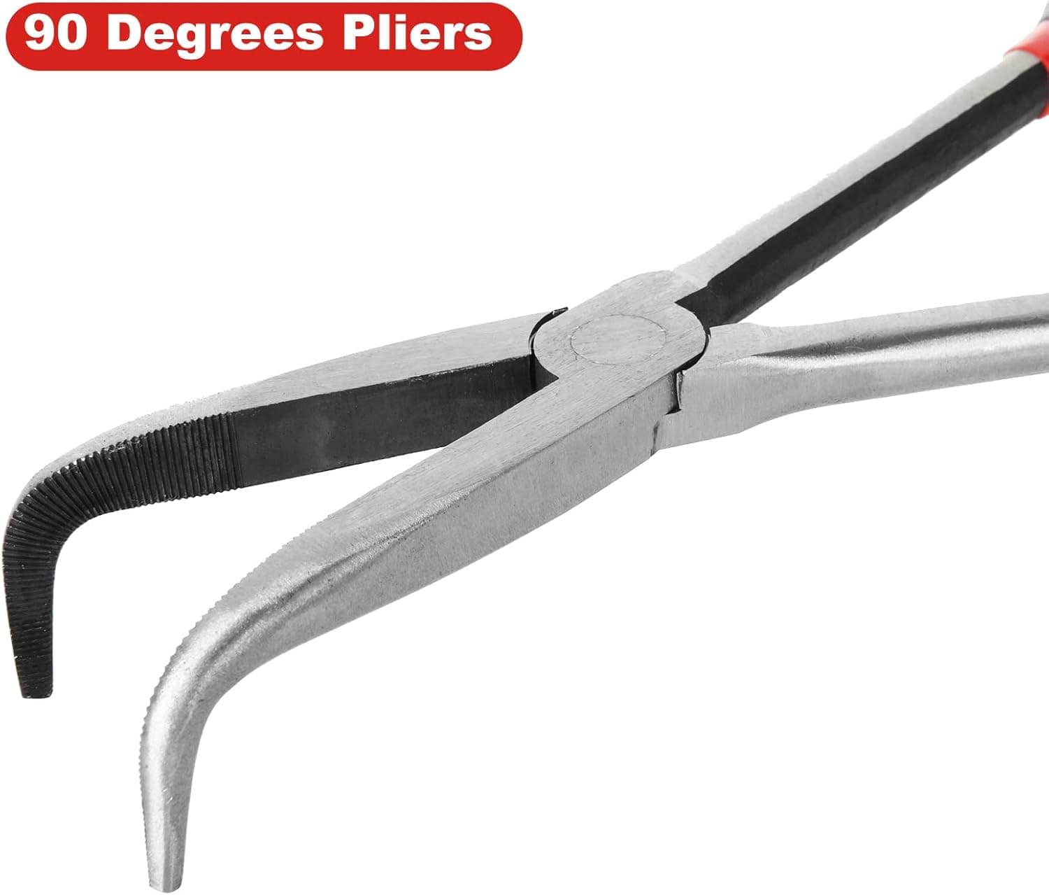 Set 4 clești profesionali lungi 28 cm – clește drept, clește vârf 90°, clește vârf 45°, clește tip o pentru furtun – trusă de scule auto, reparații, bricolaj si husatransport, onuvio®