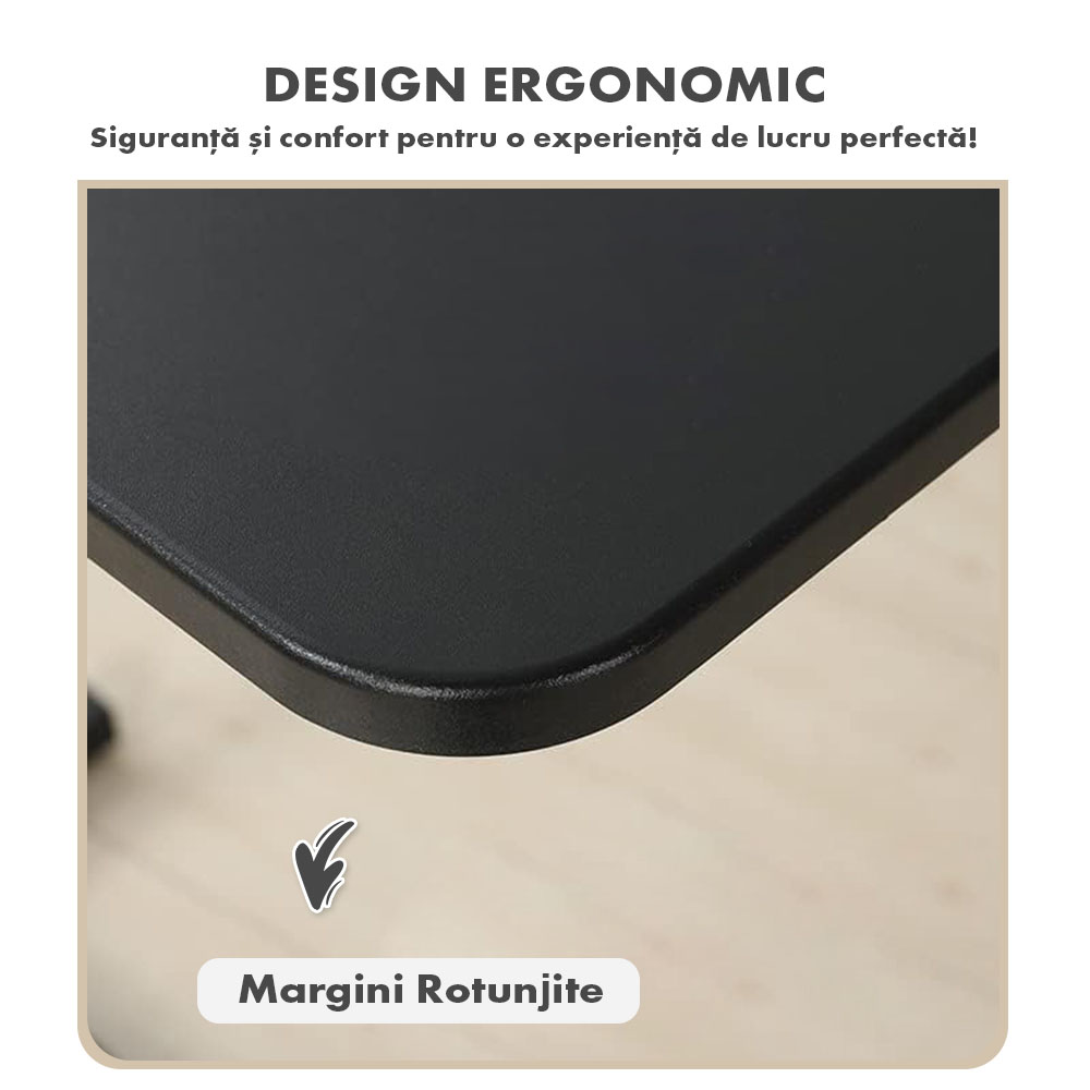 Masă ajustabilă pentru laptop cu roți – reglabilă pe Înălțime (65-90 cm), blat mdf 68x36 cm, mobilă pentru pat și canapea, onuvio® - negru