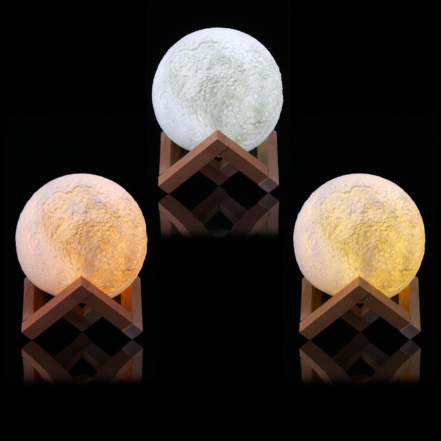 Umidificator aromaterapie cu lampa de veghe, luna onuvio®  moon 3d, 880 ml, 13 cm, lumina 3 culori,  stand lemn, extra filtru si ulei esential 10ml