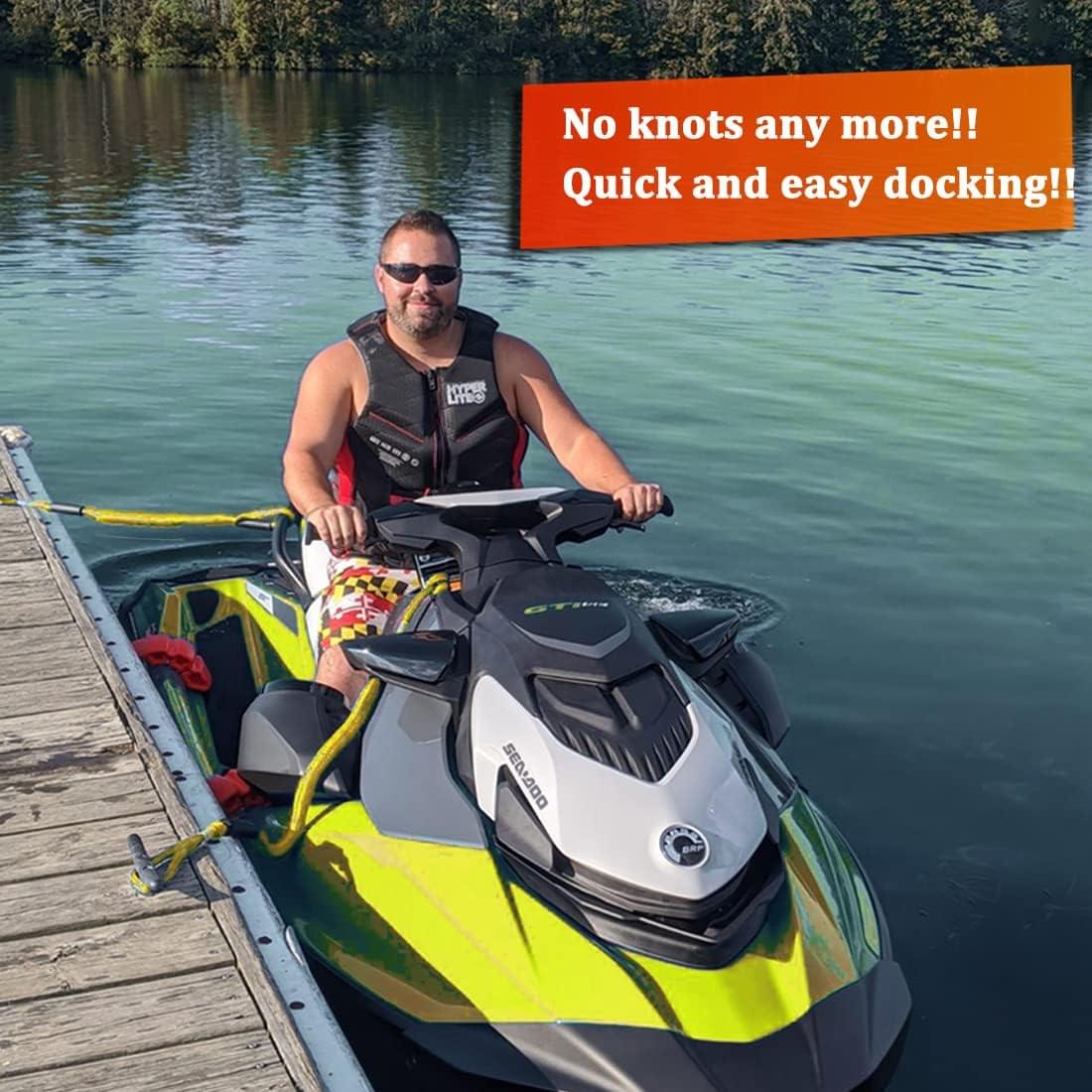 Set 2 parame elastice bungee 1,2–2,1 m cu carabină inox – mooring extensibil pentru barcă, ponton, jet ski - galben