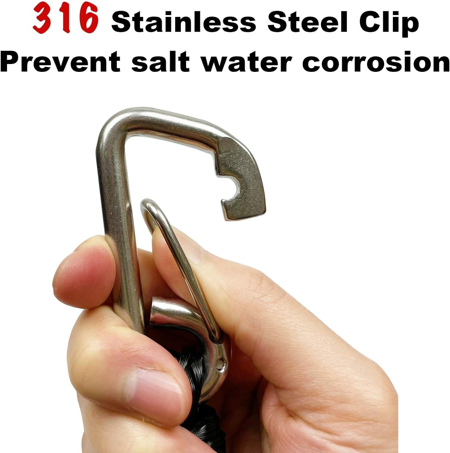 Set 2 parame elastice bungee 1,2–2,1 m cu carabină inox – mooring extensibil pentru barcă, ponton, jet ski - negru