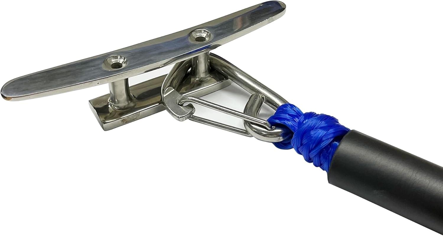 Set 2 parame elastice bungee 1,2–2,1 m cu carabină inox – mooring extensibil pentru barcă, ponton, jet ski - albastru