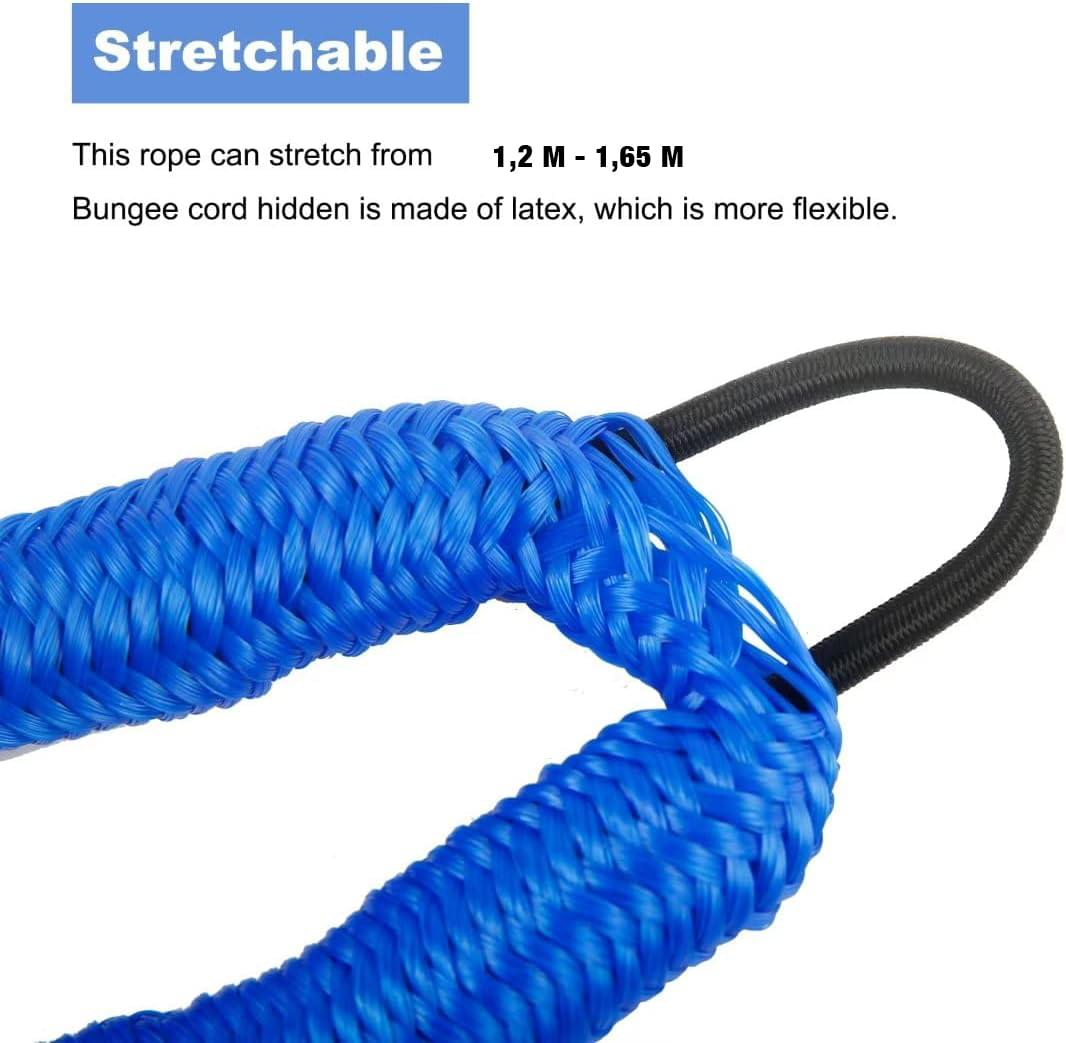 Set 2 parame elastice bungee 1,2–2,1 m cu buclă marinărească – mooring extensibil pentru barcă și ponton - albastru
