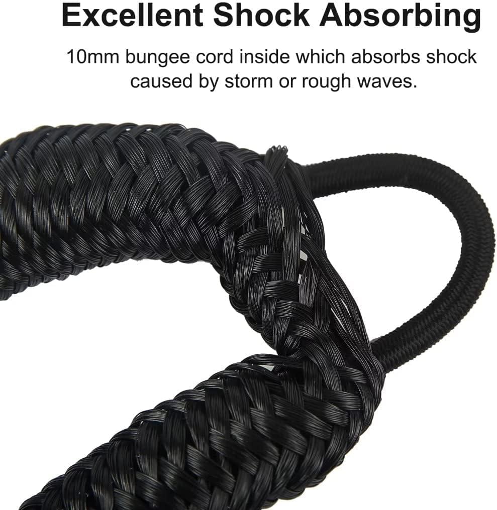 Set 2 parame elastice bungee 1,2–2,1 m cu buclă marinărească – mooring extensibil pentru barcă și ponton - negru