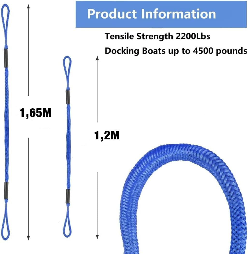 Set 2 parame elastice bungee 1,2–2,1 m cu buclă marinărească – mooring extensibil pentru barcă și ponton - albastru