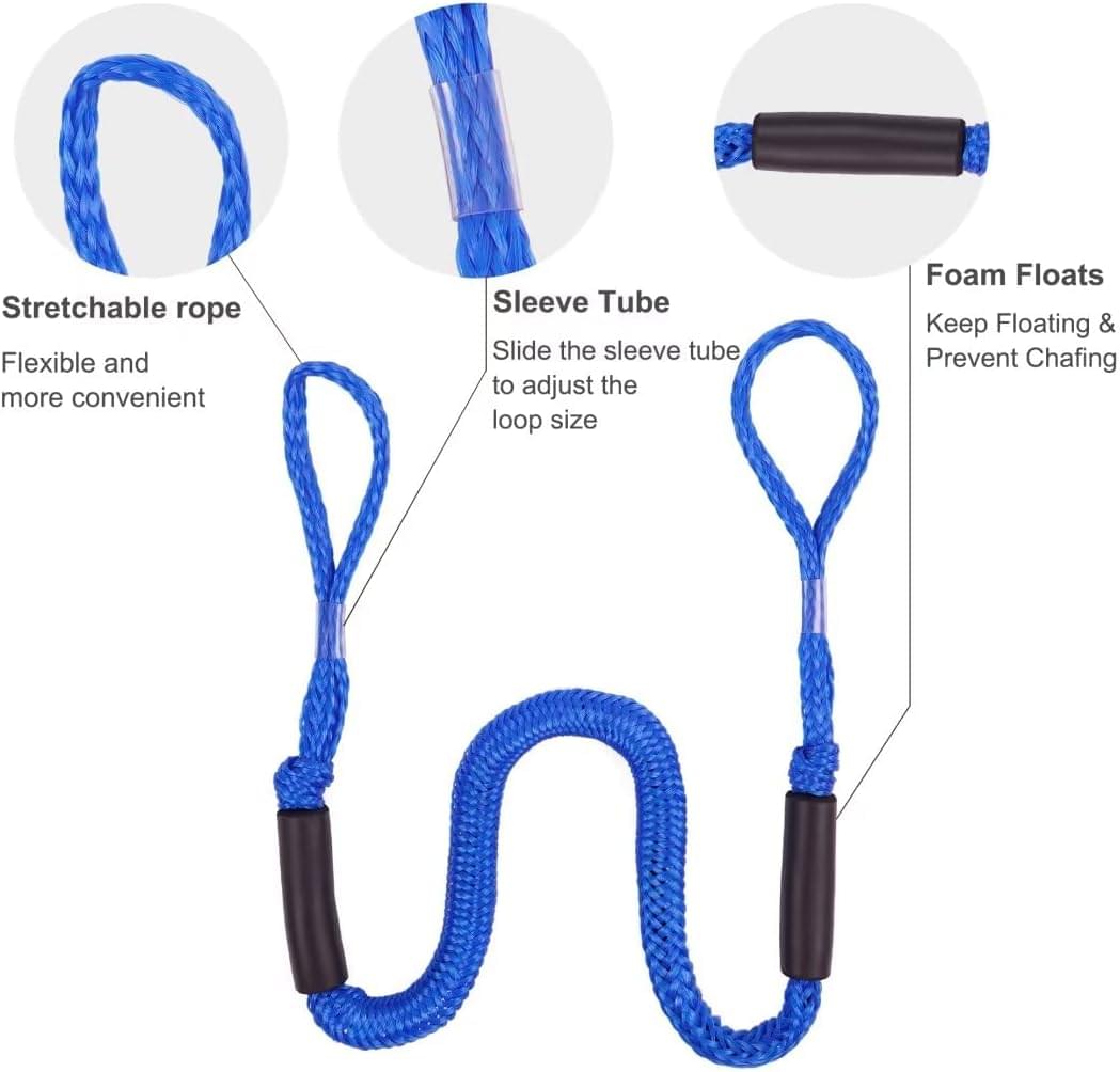Set 2 parame elastice bungee 1,2–2,1 m cu buclă marinărească – mooring extensibil pentru barcă și ponton - albastru