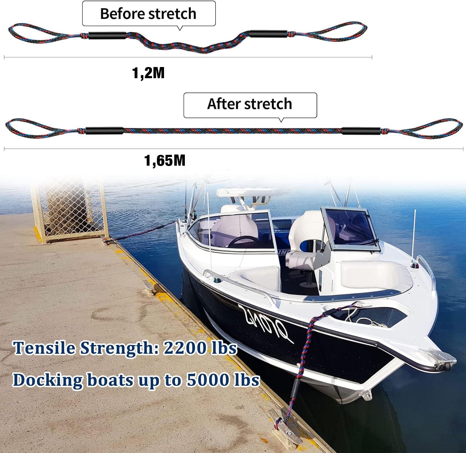 Set 2 parame elastice bungee 1,2–2,1 m cu buclă marinărească – mooring extensibil pentru barcă și ponton - negru carbune