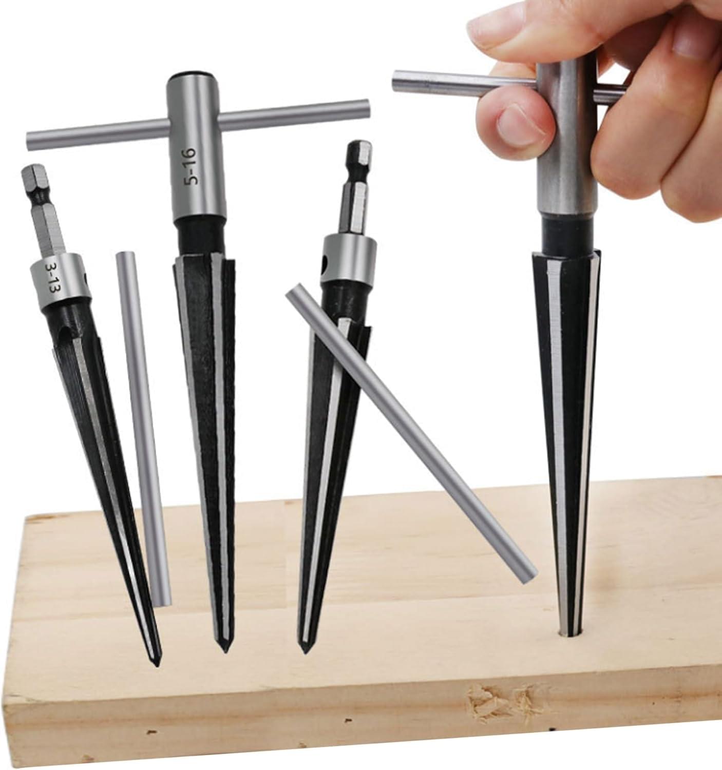 Set alezor conic, alezor manual și alezor conic gradual onuvio® pentru sanfren și cepuri, pentru găuri de 3-13 mm și 5-16 mm, lemn, metal sau aluminiu