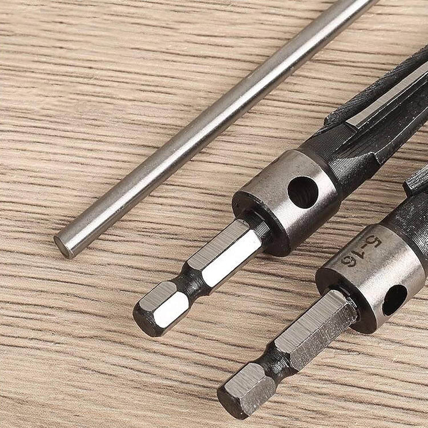 Set alezor conic, alezor manual și alezor conic gradual onuvio® pentru sanfren și cepuri, pentru găuri de 3-13 mm și 5-16 mm, lemn, metal sau aluminiu