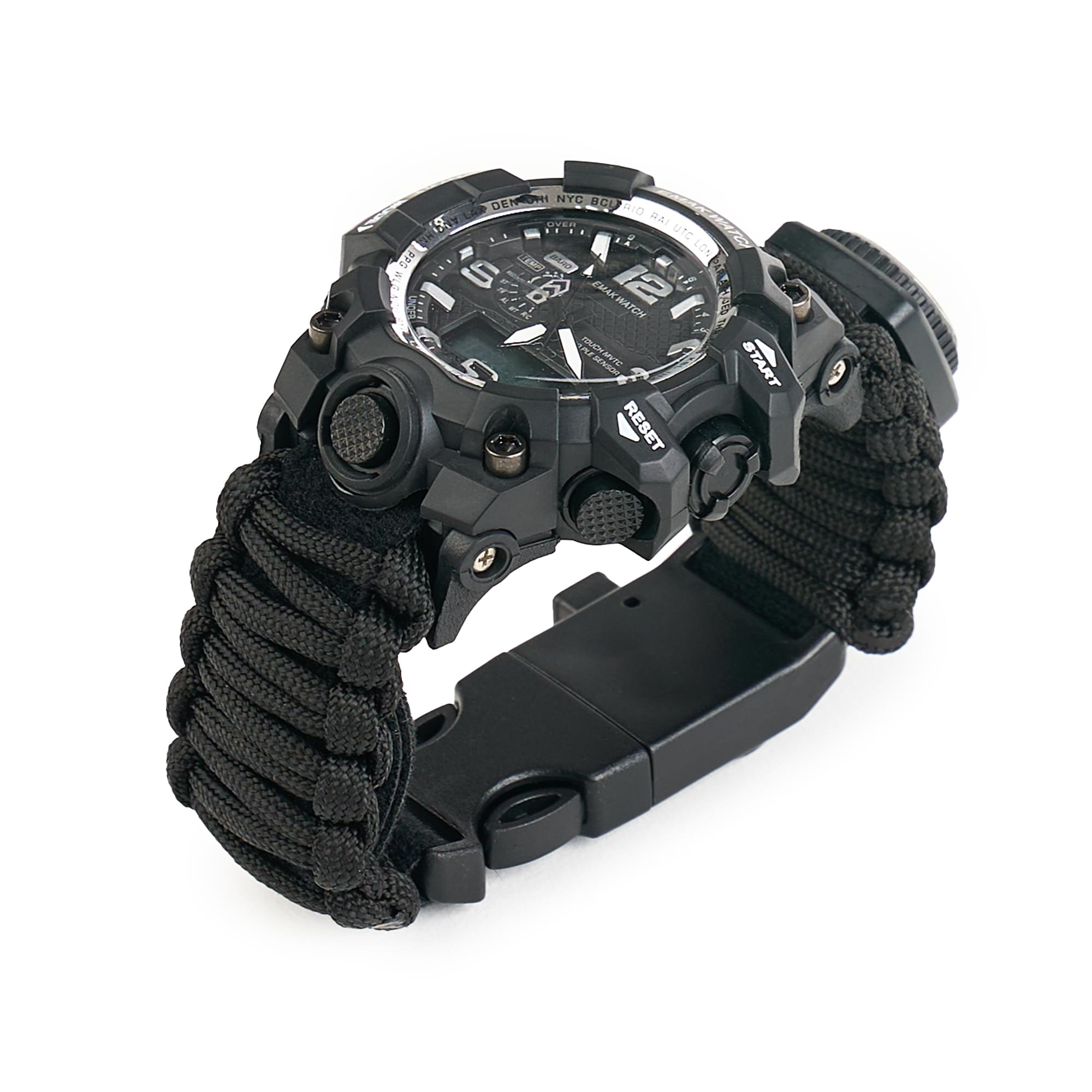 Ceas tactic supravietuire multifunctional, dual time, analogic si digital, cordelina, cremene, fierastrau, busola, onuvio® - negru
