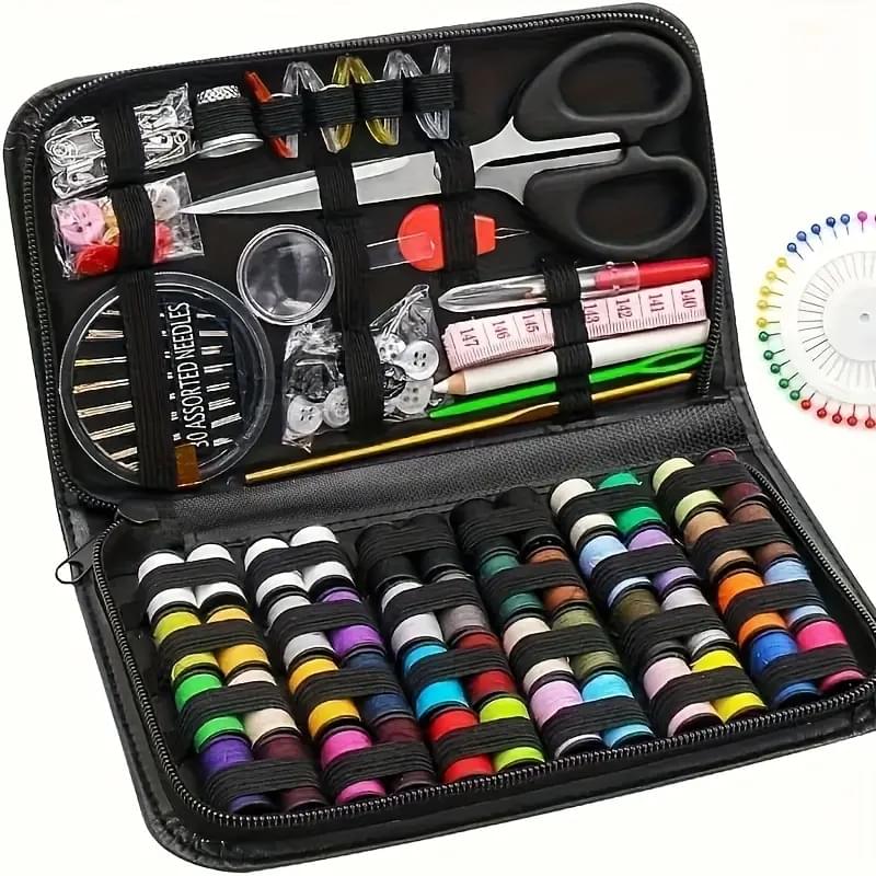 Set premium pentru cusut, 172 piese, ace, ate colorate, foarfece, nasturi, ruleta, degetare si accesorii complete, geanta organizator portabila, onuvio®