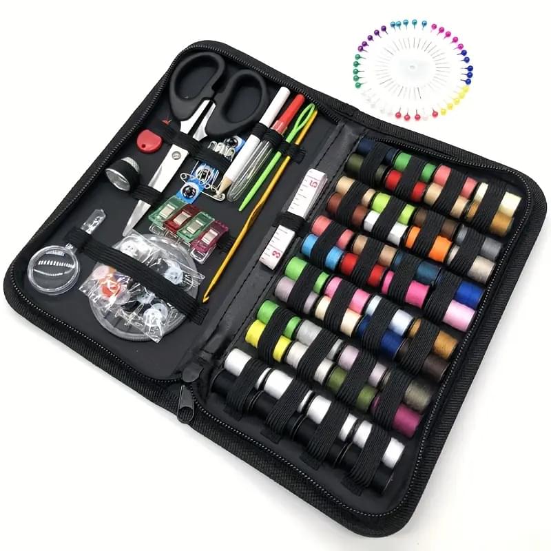 Set premium pentru cusut, 172 piese, ace, ate colorate, foarfece, nasturi, ruleta, degetare si accesorii complete, geanta organizator portabila, onuvio®