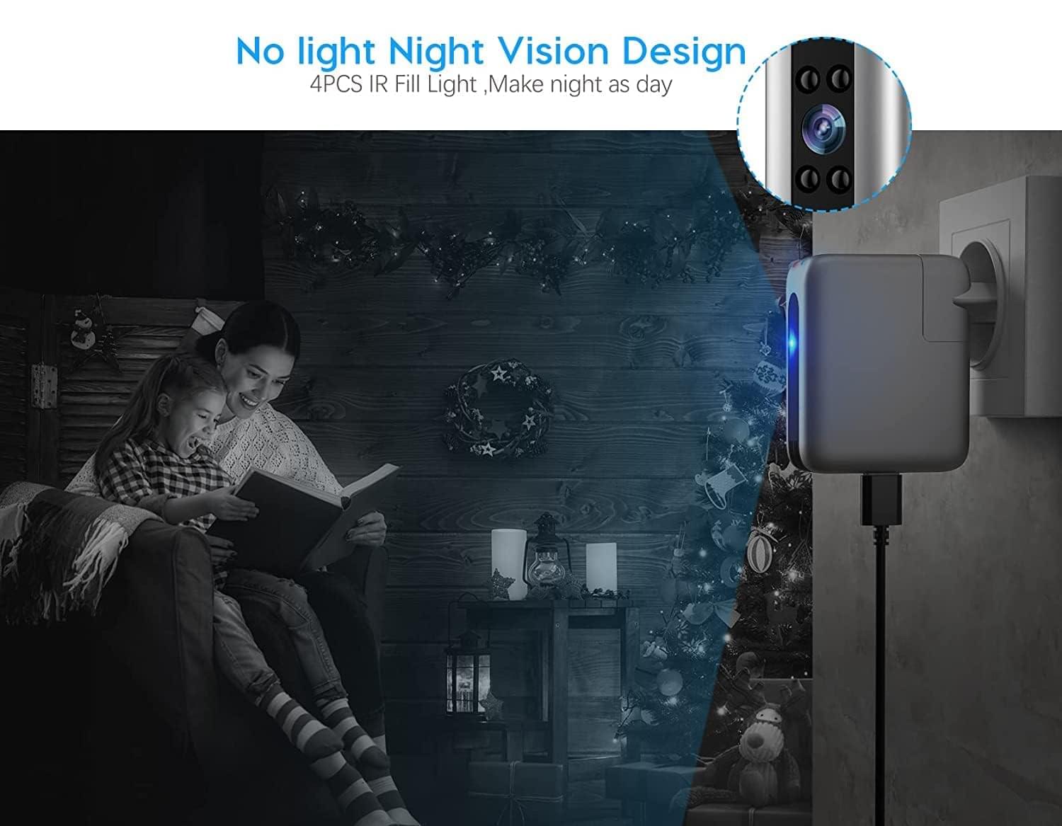 Mini camera incarcator 4k b22 cu wifi, night vision ir, detectare miscare, unghi 166°, suport microsd 128gb, onuvio® - 128 gb