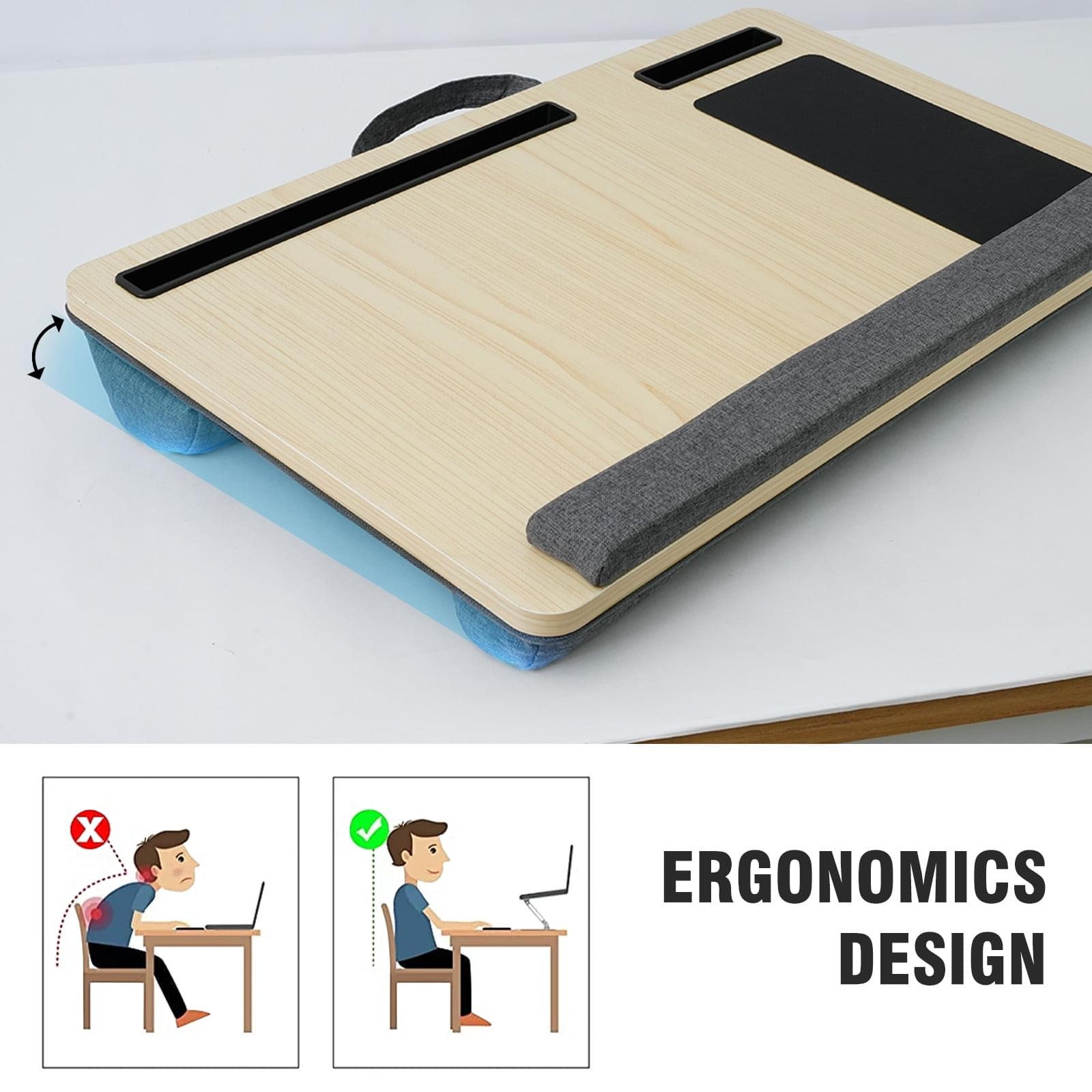 Masuta laptop pentru poala onuvio® tip bed desk / lazy table 55x34 cm, cu suport mouse si suport antebrat cu perne duble de aerisire, pentru laptopuri pana la 17 inch - alb